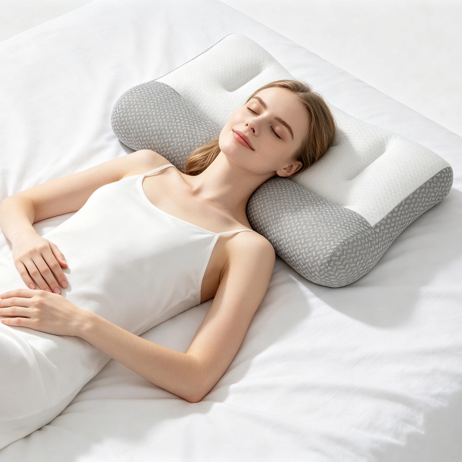 2 Pcs Ergonomic Sleep Pillow with Ear Hole, Breathable Mesh, Dual-Sided High Low Zoned Support, Down Alternative Fiber Fill for Side Back Belly Sleepers view 8
