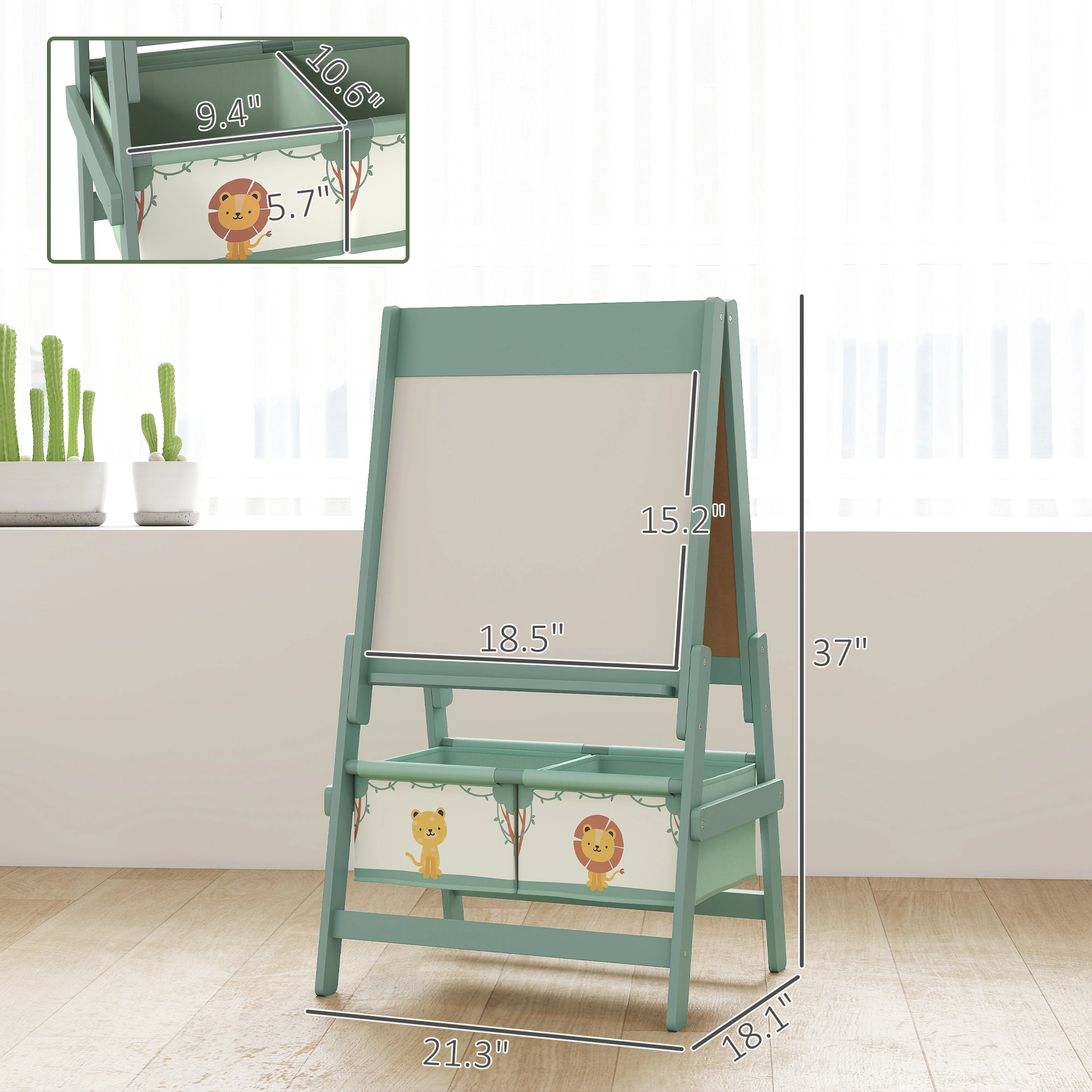 Kids Double Sided Easel - Magnetic Whiteboard & Chalkboard Art Desk for Toddlers & Children, Adjustable Height, Sturdy Wood Frame view 4