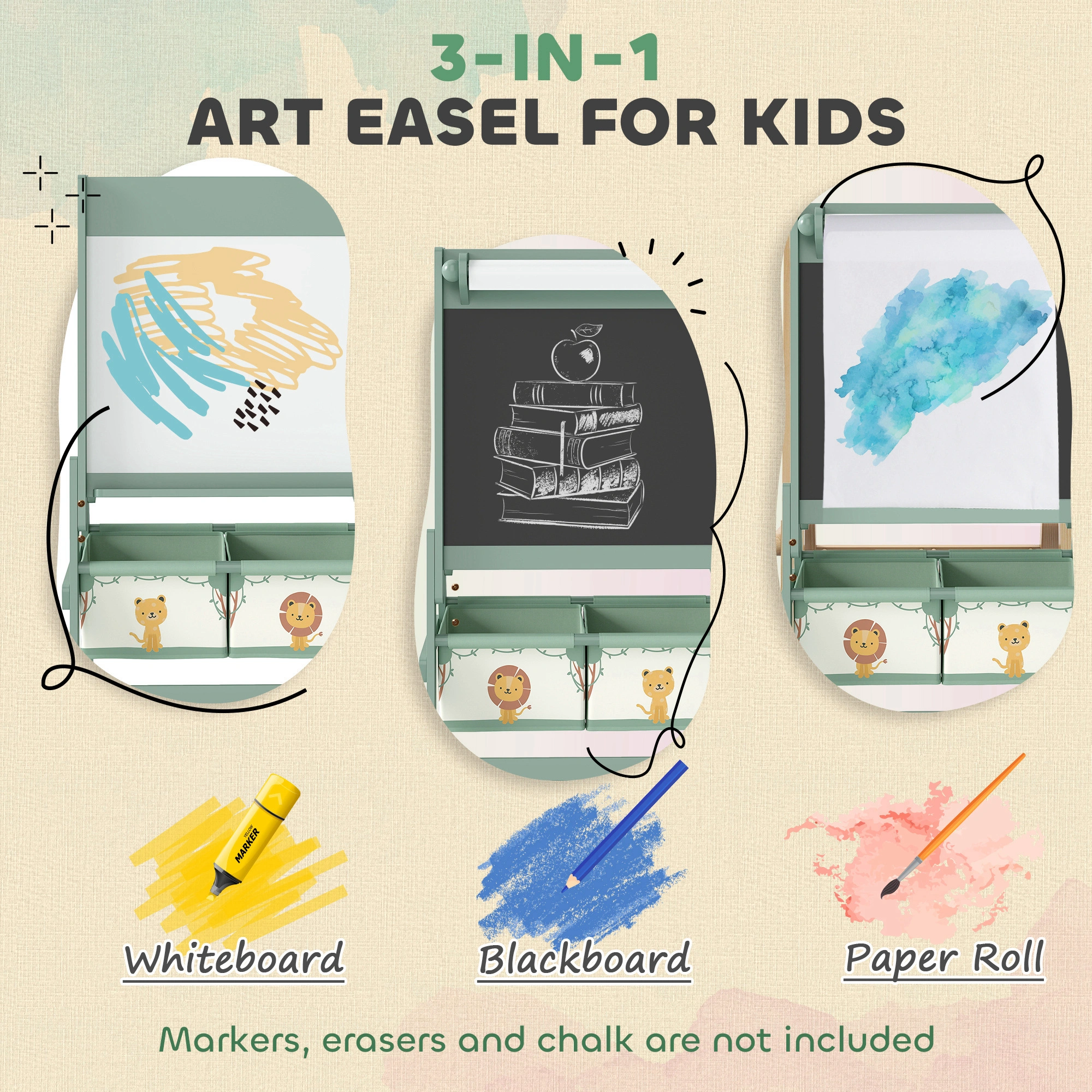 Kids Double Sided Easel - Magnetic Whiteboard & Chalkboard Art Desk for Toddlers & Children, Adjustable Height, Sturdy Wood Frame view 6