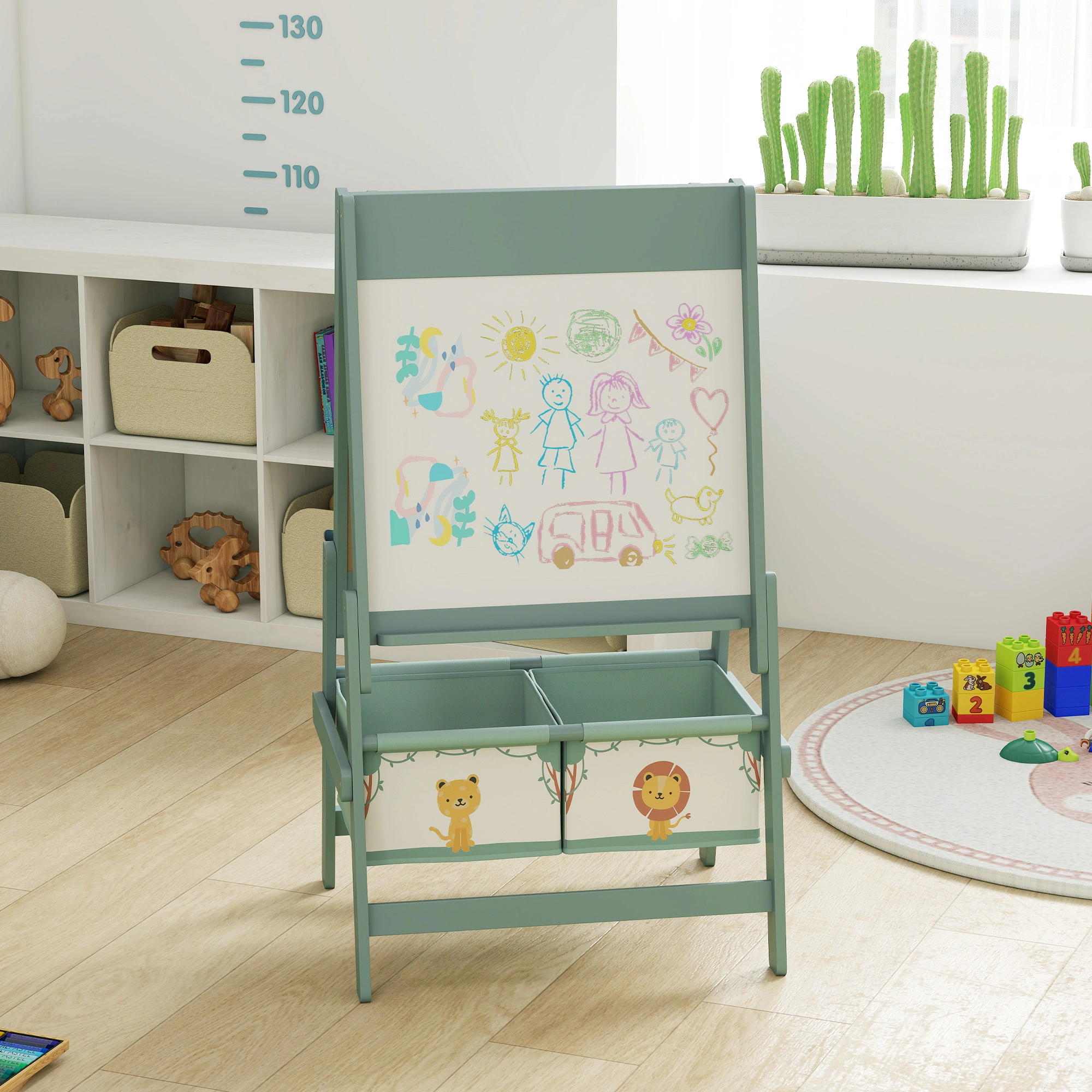 Kids Double Sided Easel - Magnetic Whiteboard & Chalkboard Art Desk for Toddlers & Children, Adjustable Height, Sturdy Wood Frame view 7