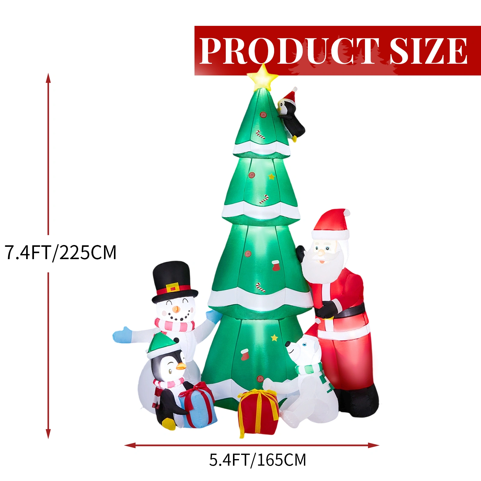 25M LED Lighted Inflatable Christmas Tree with Santa & Snowman Yard Decoration, Blow Up Holiday Lawn Decor for Front Yard, Party view 3