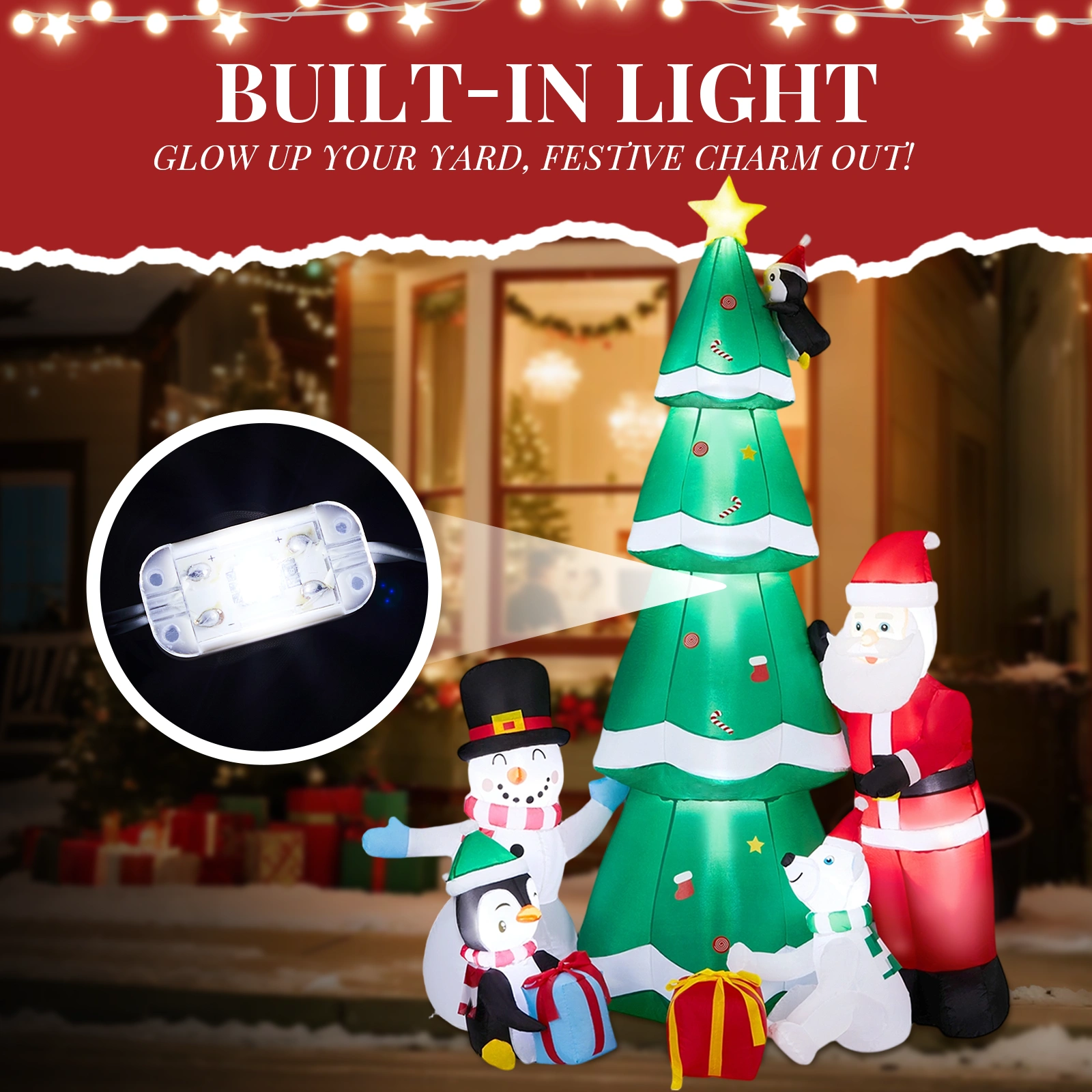 25M LED Lighted Inflatable Christmas Tree with Santa & Snowman Yard Decoration, Blow Up Holiday Lawn Decor for Front Yard, Party view 5