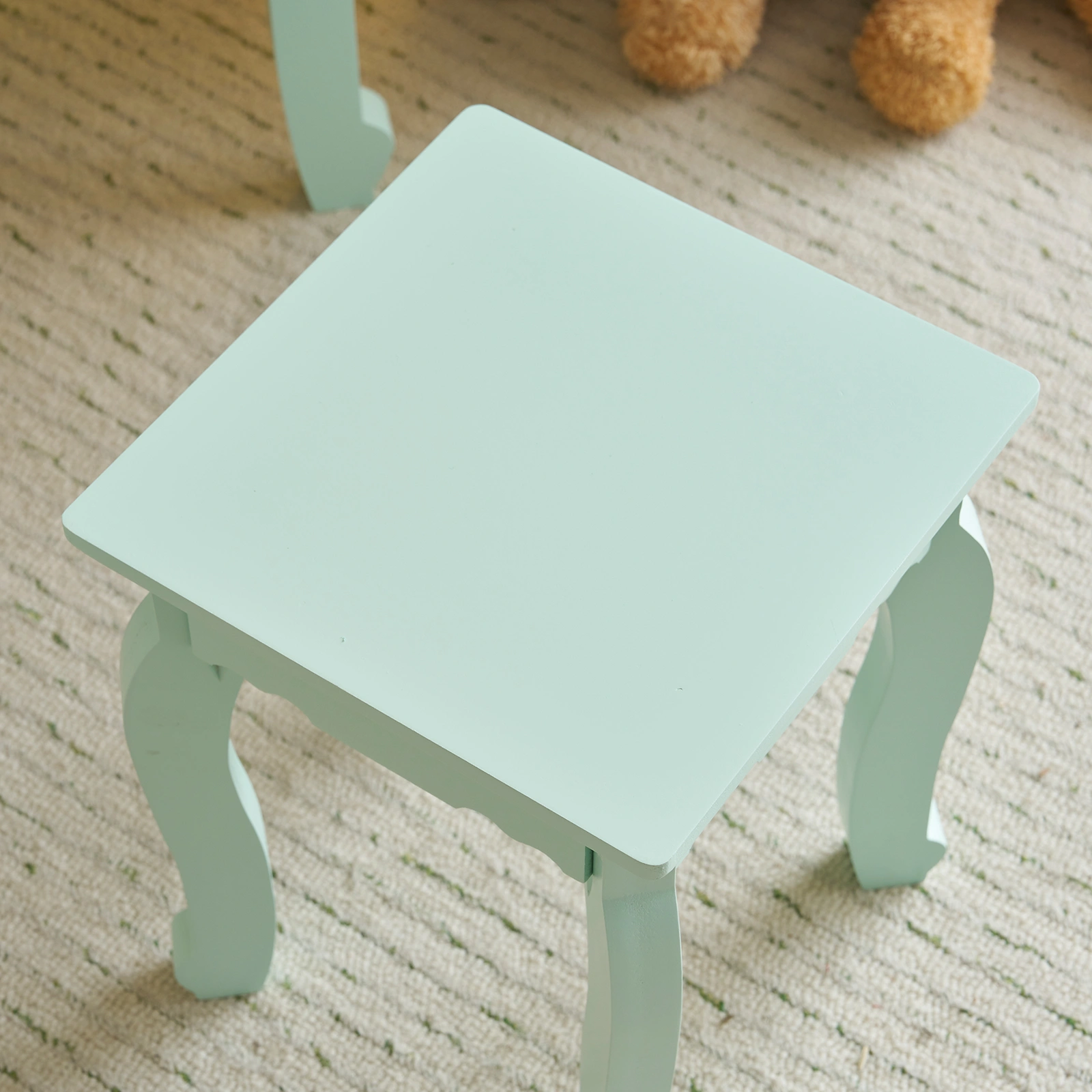 Kids Vanity Set with Mirror and Lights and Stool, 5 Storage Drawers, Pretend Play Princess Makeup Desk Dressing Table and Stool Set for Little Girls Age 3+, Macaroon Green view 14