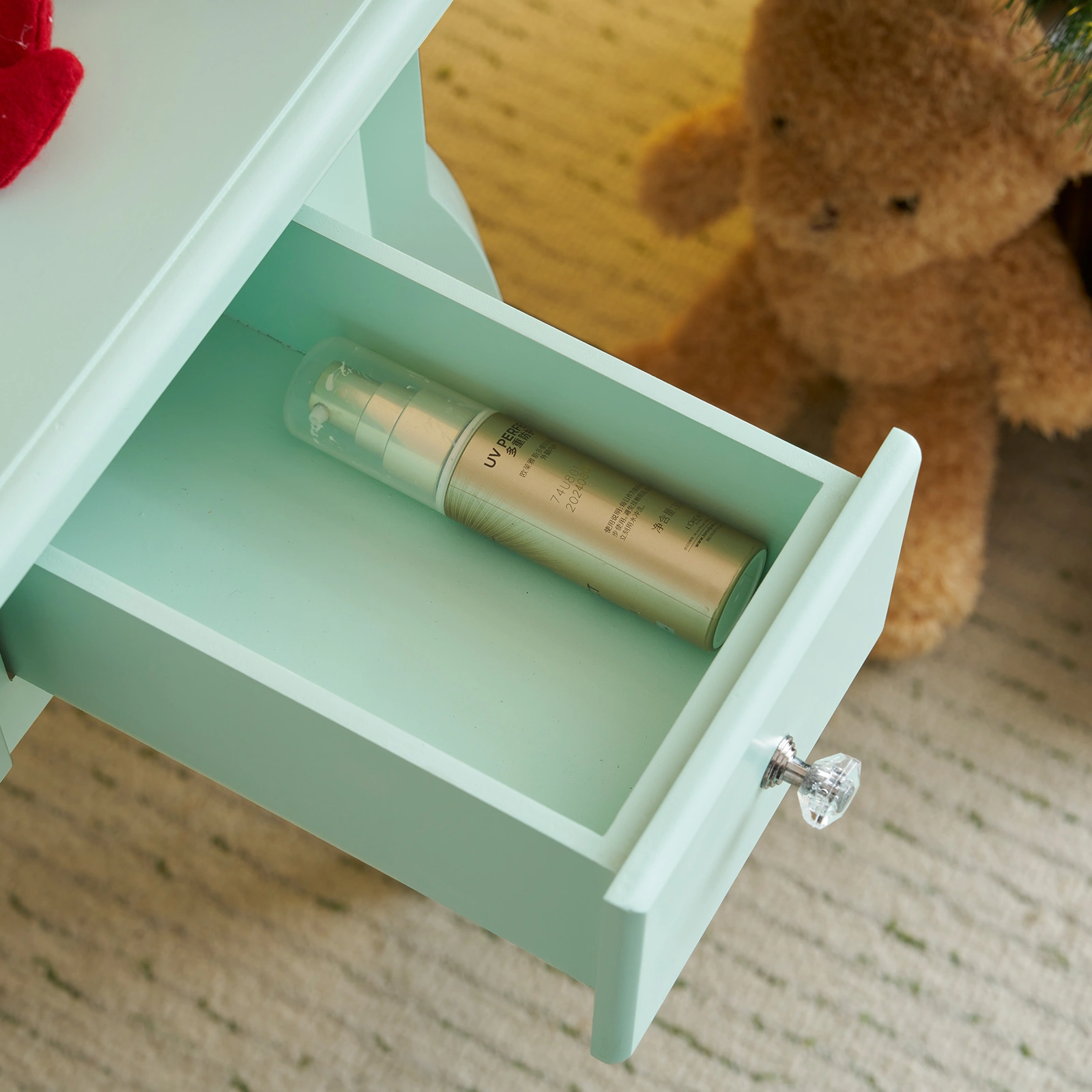 Kids Vanity Set with Mirror and Lights and Stool, 5 Storage Drawers, Pretend Play Princess Makeup Desk Dressing Table and Stool Set for Little Girls Age 3+, Macaroon Green view 17