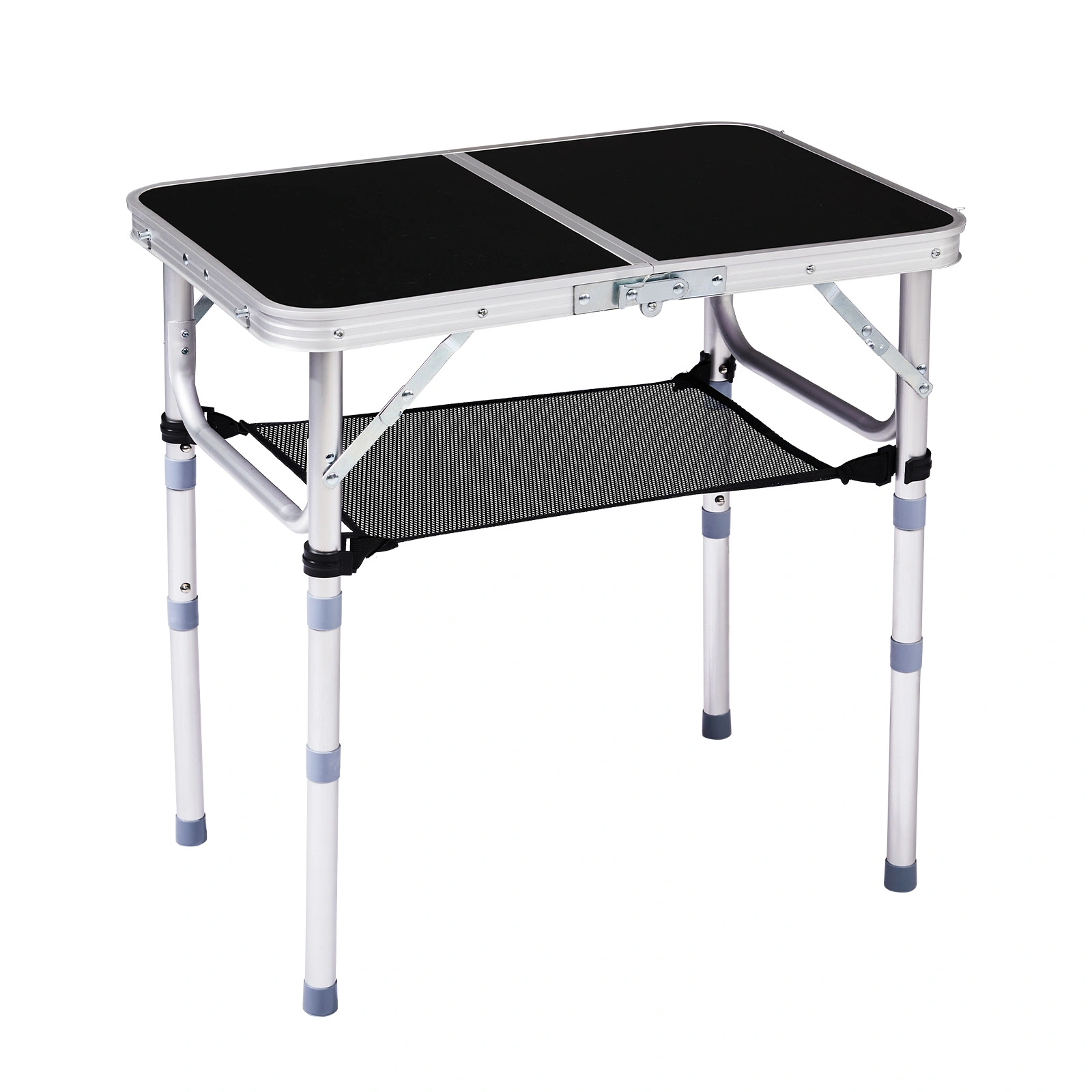 Outdoor Folding Camping Table, 2ft Portable Pinic Table with 3 Adjustable Height, Small Aluminum Foldable Lightweight Patio Side Table with Carry Handle for Outdoor Indoor Hiking Camp BBQ Beach, Black view 3