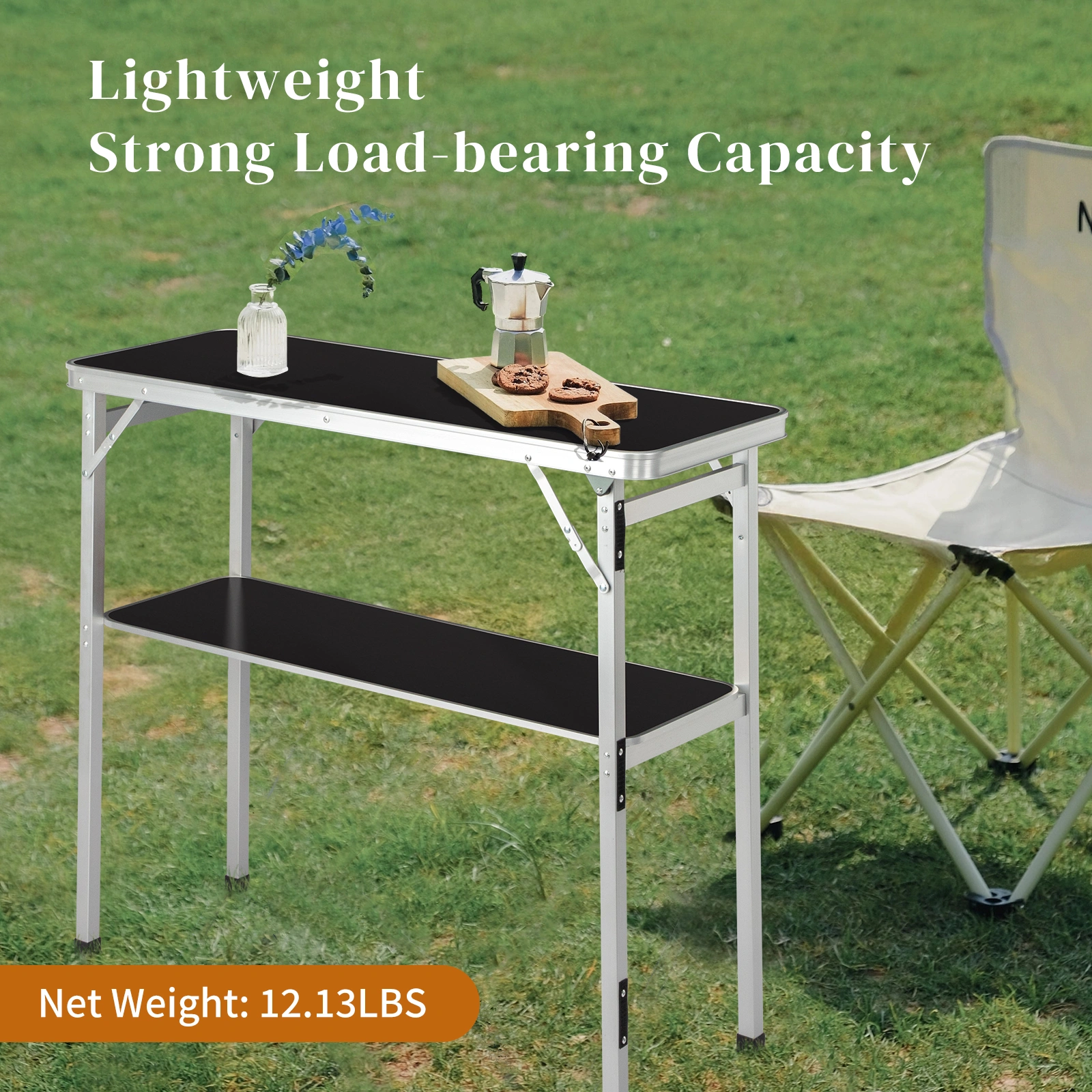Portable Folding Bar Table with Shelf, Tradeshow Podium Table with Black Skirt and Carrying Bag, for Indoor Outdoor Party Picnic Exhibition, Black view 13