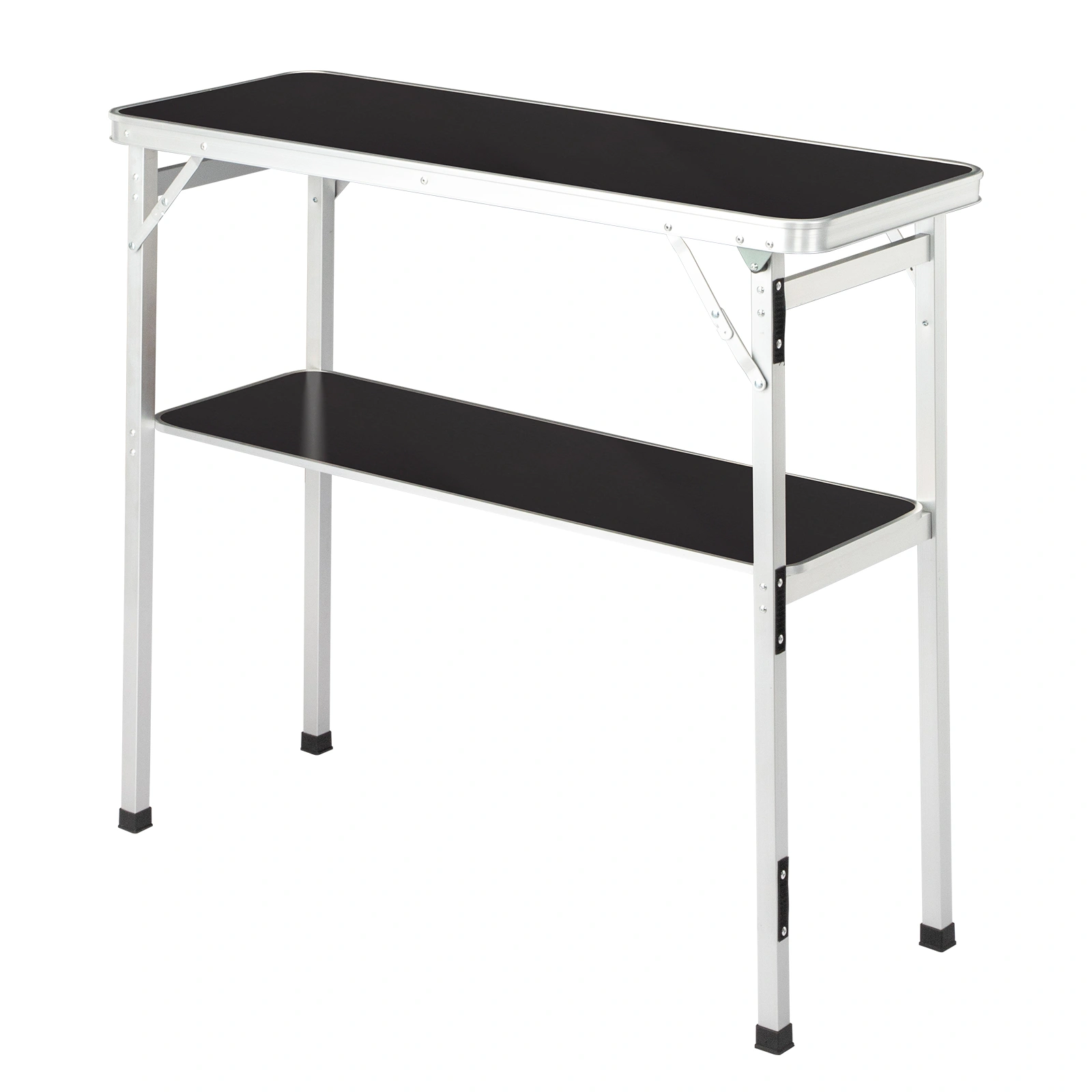 Portable Folding Bar Table with Shelf, Tradeshow Podium Table with Black Skirt and Carrying Bag, for Indoor Outdoor Party Picnic Exhibition, Black view 2