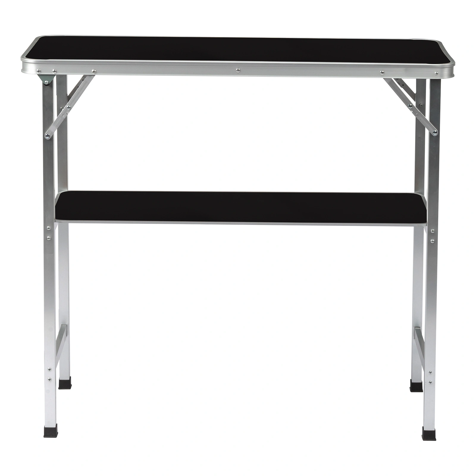 Portable Folding Bar Table with Shelf, Tradeshow Podium Table with Black Skirt and Carrying Bag, for Indoor Outdoor Party Picnic Exhibition, Black view 5