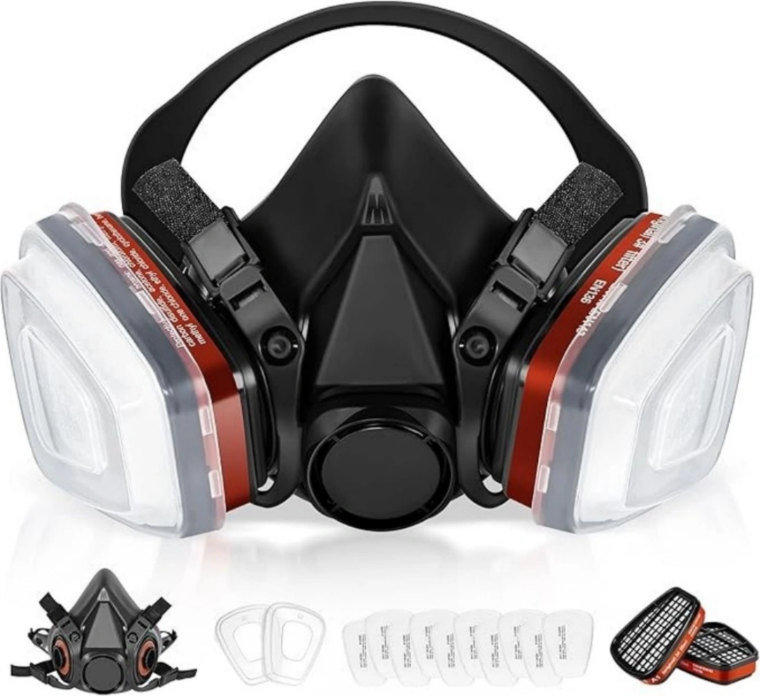 Half Face Respirator Mask with Replaceable Filter - Gas Dust Paint Mask, Reusable Respiratory Protection Work Safety Gear