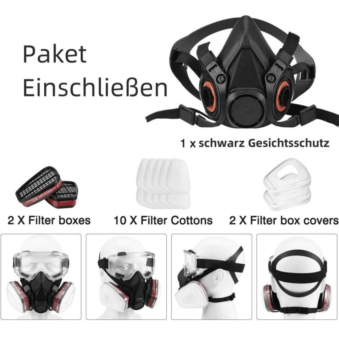 Half Face Respirator Mask with Replaceable Filter - Gas Dust Paint Mask, Reusable Respiratory Protection Work Safety Gear view 3