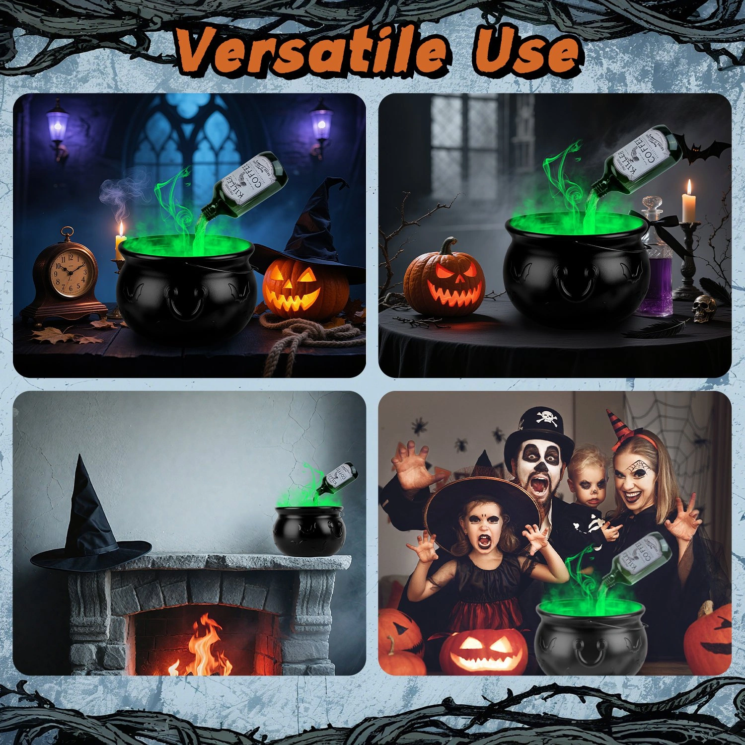 Halloween Floating Potion Bottle Decor - 2-in-1 USB-Powered Green Mist Maker & 4 LED Lights, IPX8 Waterproof with Splash Guard, Haunted House & Party Decoration view 4