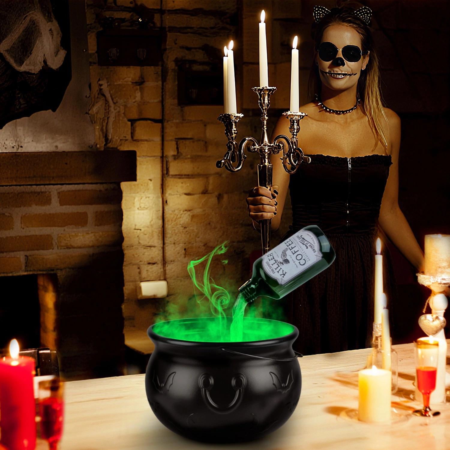 Halloween Floating Potion Bottle Decor - 2-in-1 USB-Powered Green Mist Maker & 4 LED Lights, IPX8 Waterproof with Splash Guard, Haunted House & Party Decoration view 9
