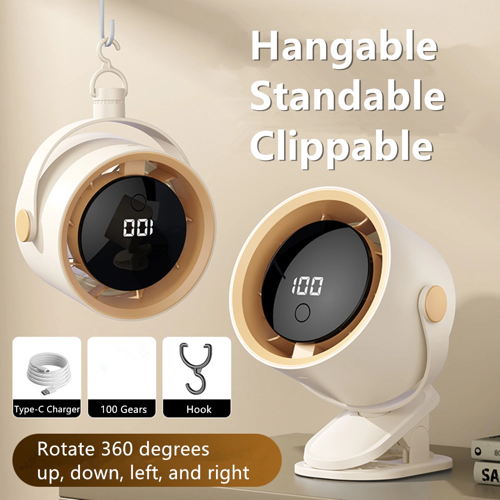 Clip-On USB Rechargeable Desktop Portable Small Fan Adjustment 5 Speed w/ LED display& Hook For Camping Office Home Stroller Car (products W/ battery,US Logistics For DHL Ground/ Fedex Ground. TK/TMEU only For self-pickup, self-pickup Cannot use USPS view 3