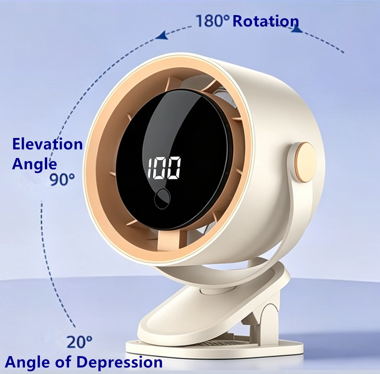Clip-On USB Rechargeable Desktop Portable Small Fan Adjustment 5 Speed w/ LED display& Hook For Camping Office Home Stroller Car (products W/ battery,US Logistics For DHL Ground/ Fedex Ground. TK/TMEU only For self-pickup, self-pickup Cannot use USPS view 4