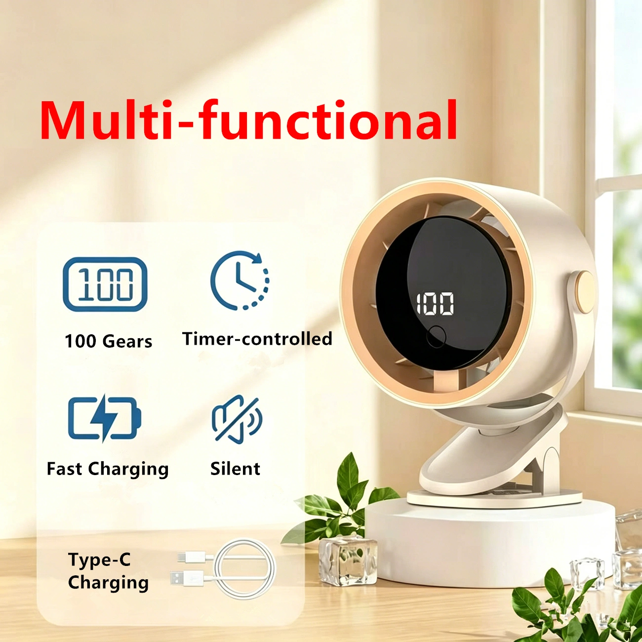 Clip-On USB Rechargeable Desktop Portable Small Fan Adjustment 5 Speed w/ LED display& Hook For Camping Office Home Stroller Car (products W/ battery,US Logistics For DHL Ground/ Fedex Ground. TK/TMEU only For self-pickup, self-pickup Cannot use USPS view 6