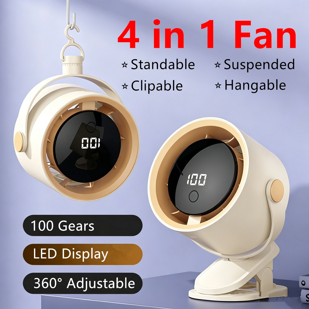 Clip-On USB Rechargeable Desktop Portable Small Fan Adjustment 5 Speed w/ LED display& Hook For Camping Office Home Stroller Car (products W/ battery,US Logistics For DHL Ground/ Fedex Ground. TK/TMEU only For self-pickup, self-pickup Cannot use USPS view 8