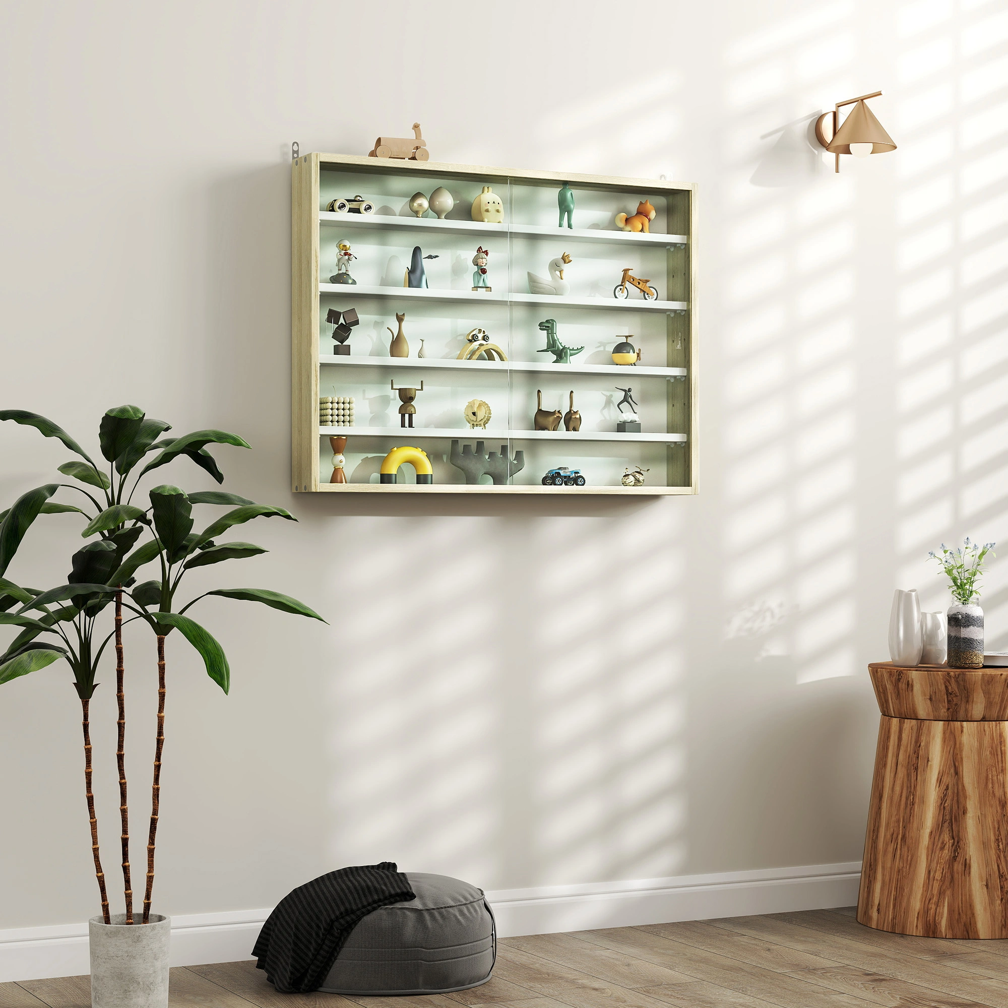 Free Standing Glass Display Cabinet Showcase Shelf Storage Rack with LED Light for Home Office Decor