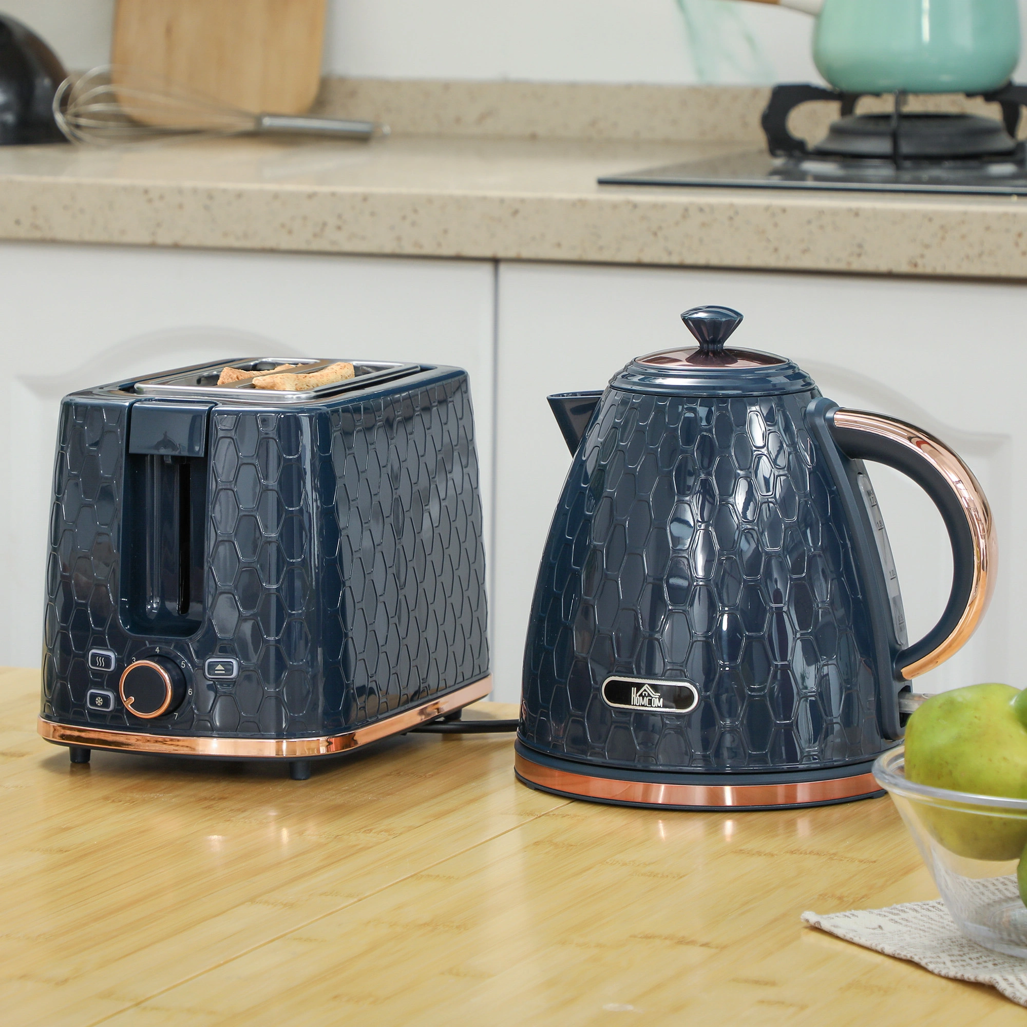 Kitchen Kettle and Toaster Set, 1.7L Electric Hot Water Kettle & 2-Slice Toaster, Matching Retro Style, Red