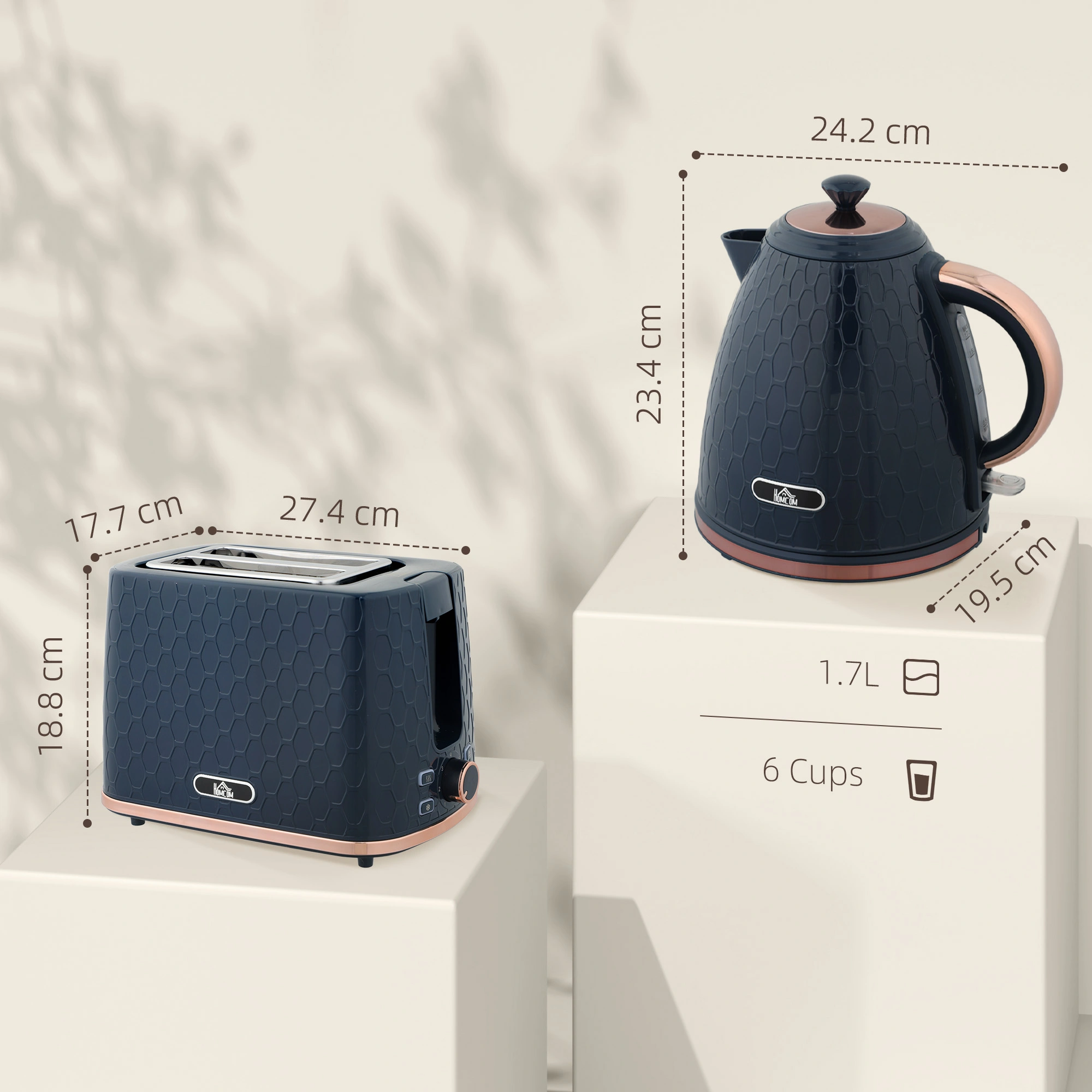 Kitchen Kettle and Toaster Set, 1.7L Electric Hot Water Kettle & 2-Slice Toaster, Matching Retro Style, Red view 4