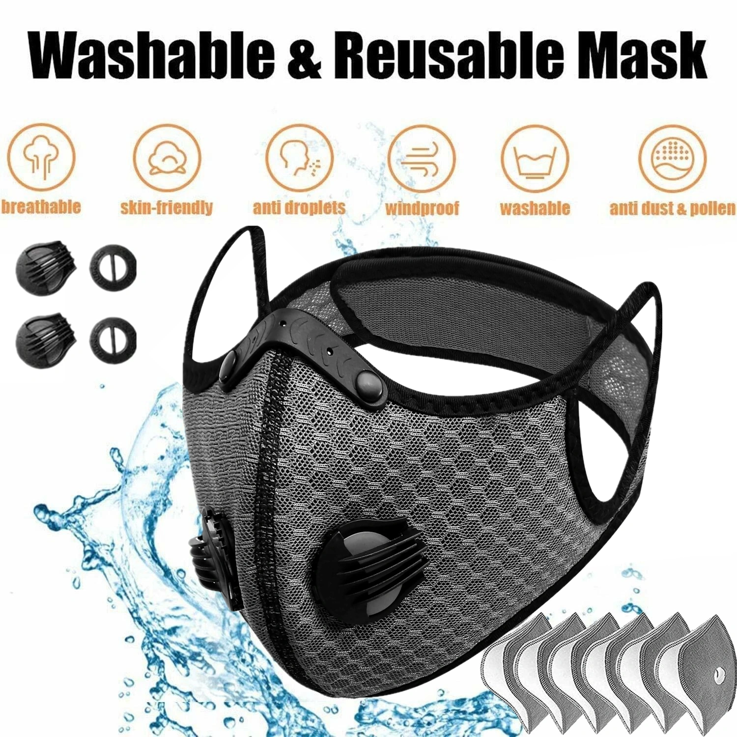 Reusable Half Face Mask with Filter, Cycling & Outdoor Sports Protection, Grey