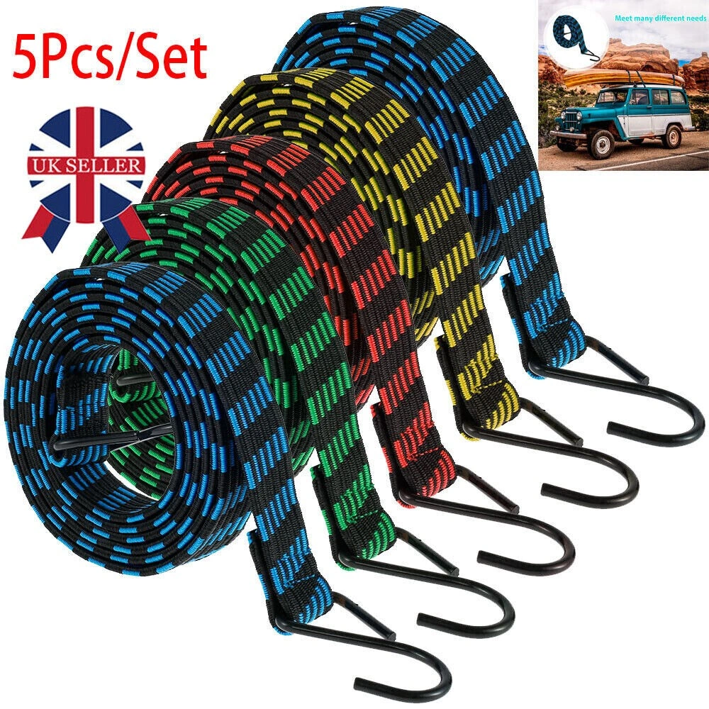 5 Pack Heavy Duty Elastic Bungee Cords with Hooks - Luggage Tie-Down Straps for Car, Bike, Motorcycle, Outdoor Gear - UK view 2