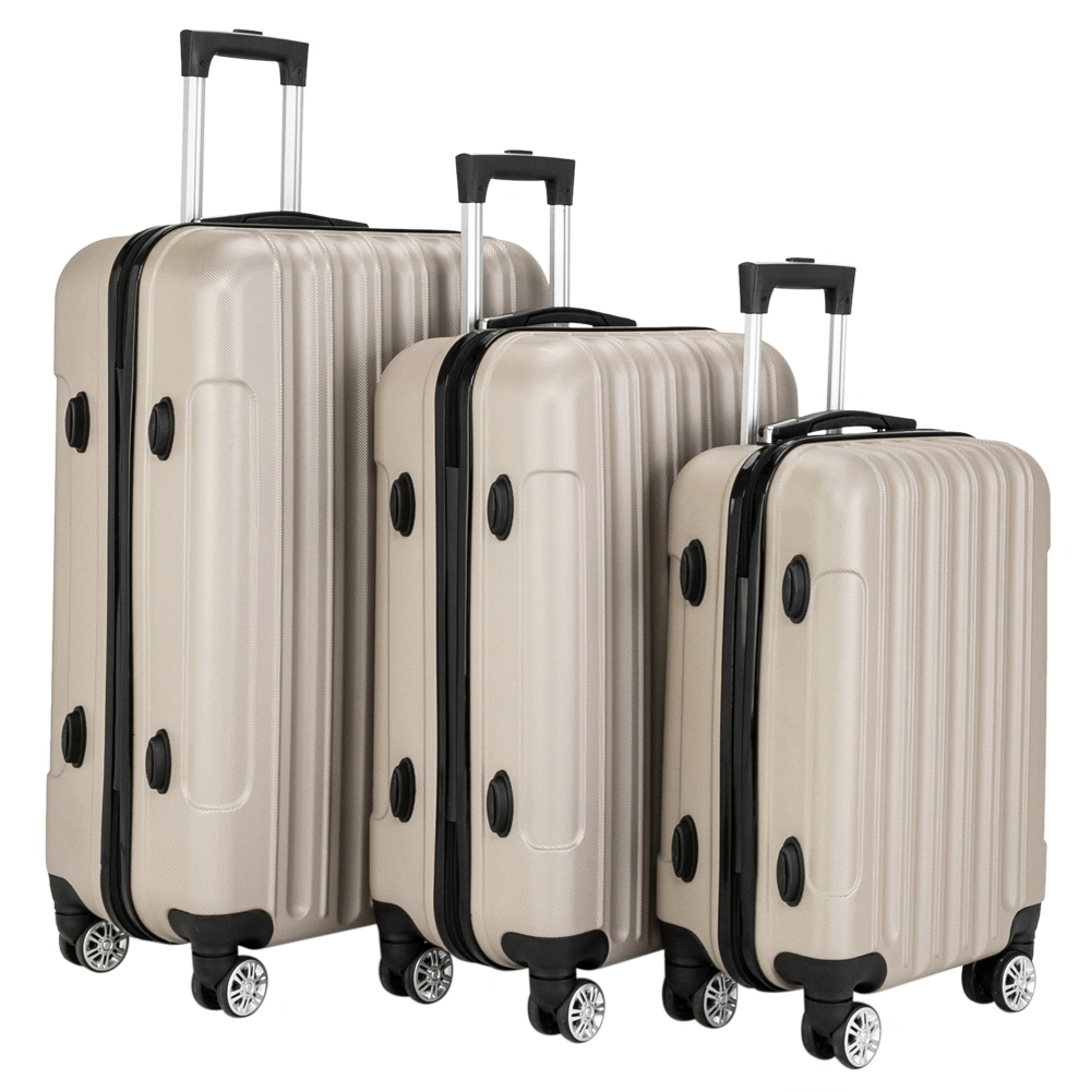 ABS Trolley Case 20in 24in 28in 3PCS Suitcase Set Striped Textured Suitcase Champagne Gold view 7