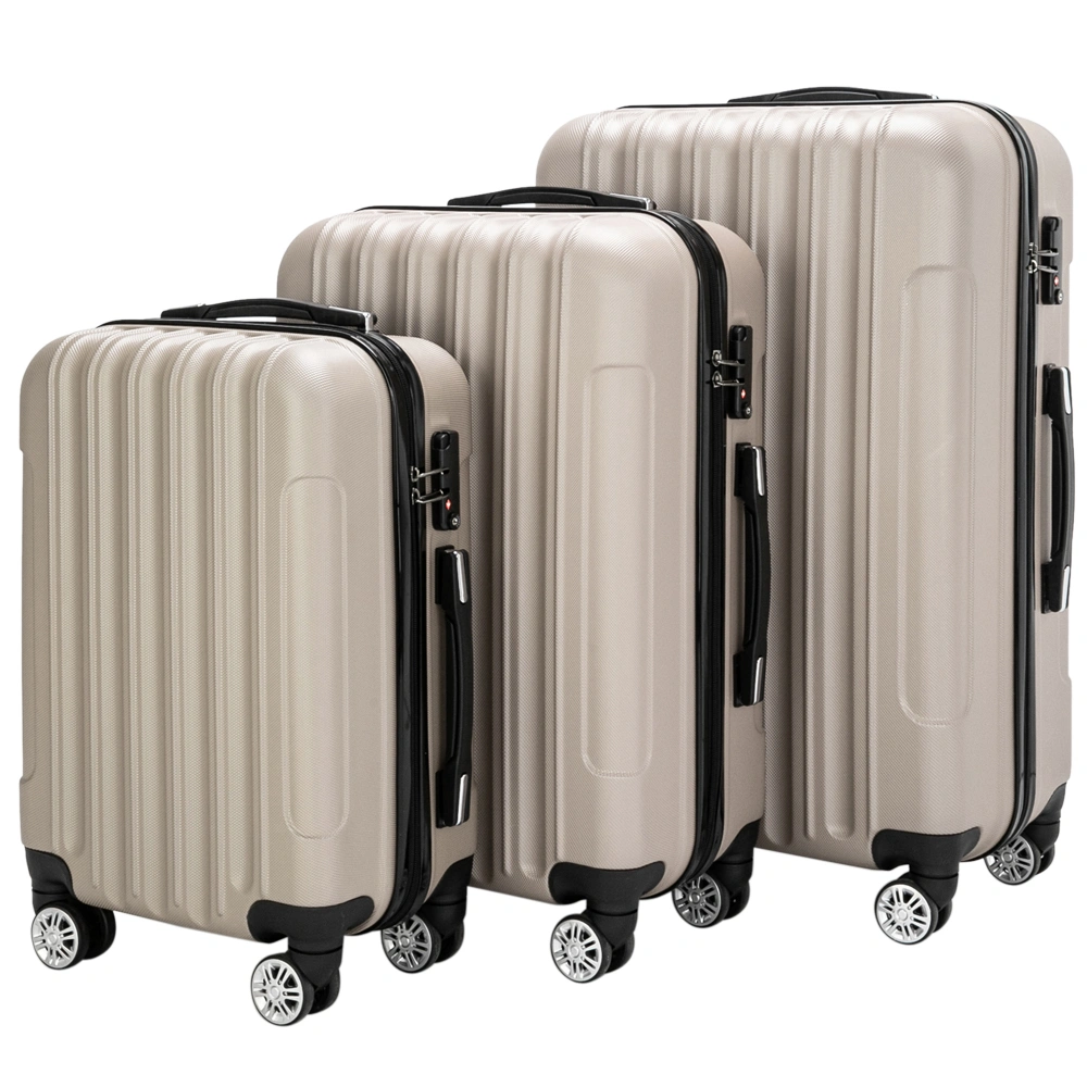 ABS Trolley Case 20in 24in 28in 3PCS Suitcase Set Striped Textured Suitcase Champagne Gold view 9