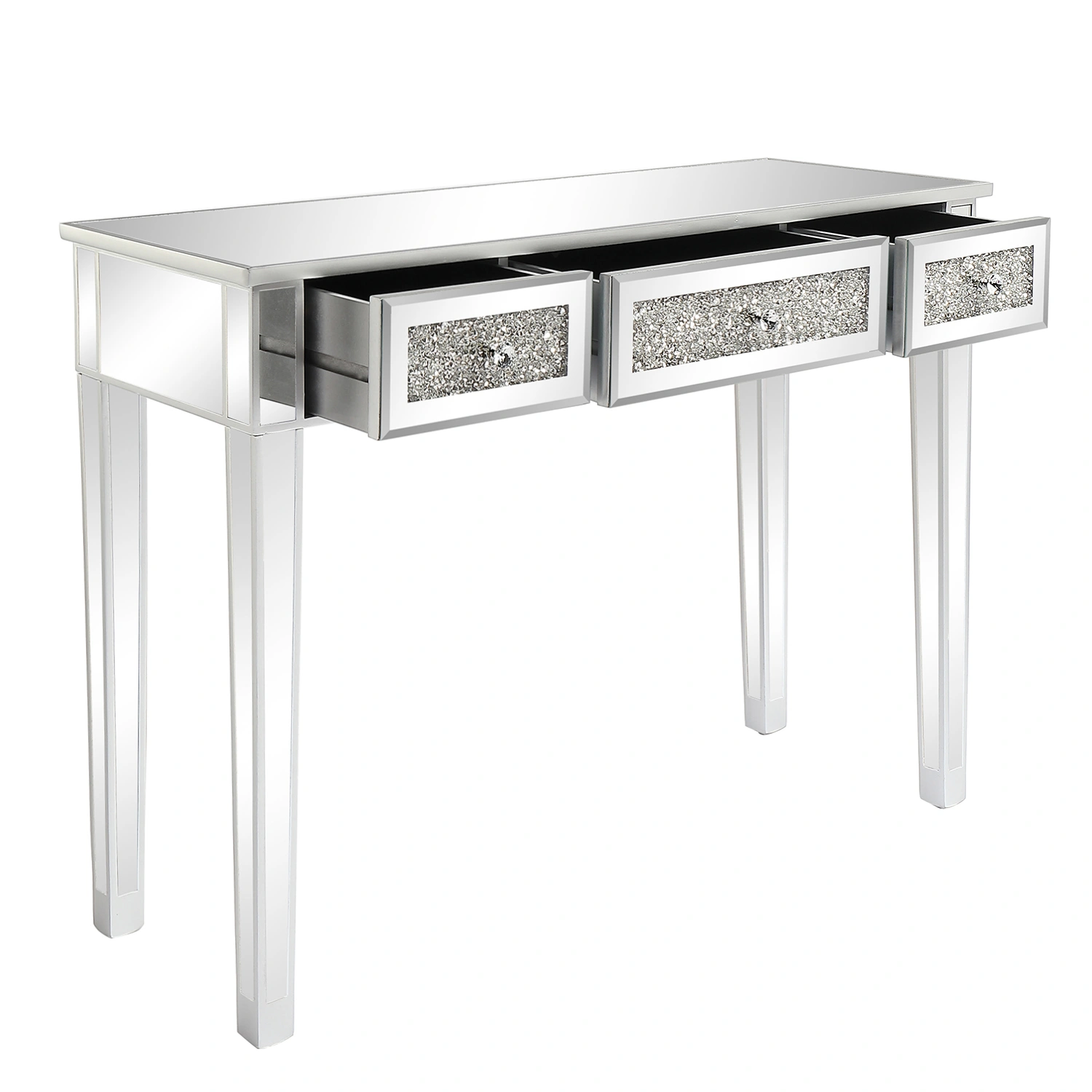 FCH Silver MDF Mirror Surface Broken Glass Three Pumping Computer Desk view 10