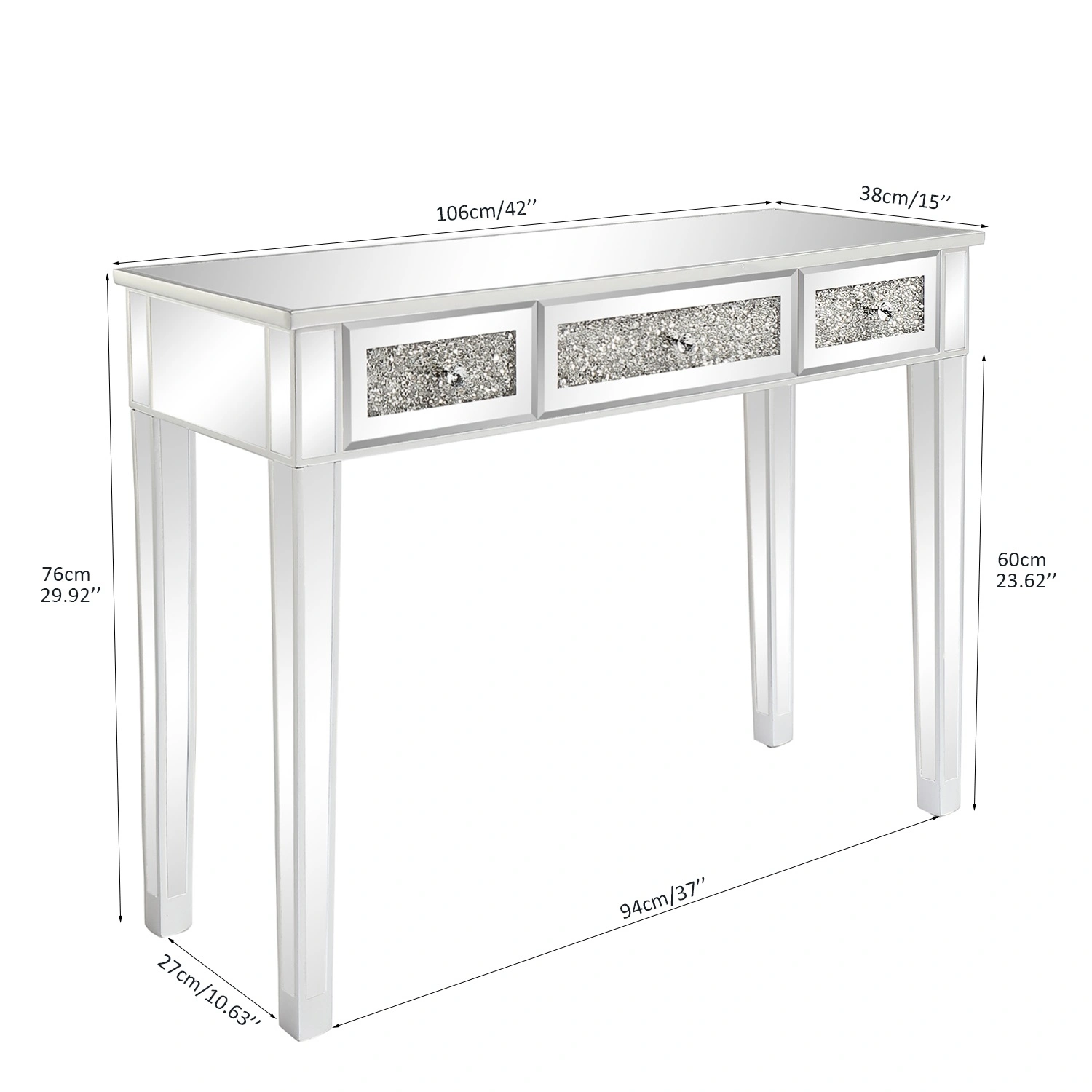 FCH Silver MDF Mirror Surface Broken Glass Three Pumping Computer Desk view 12