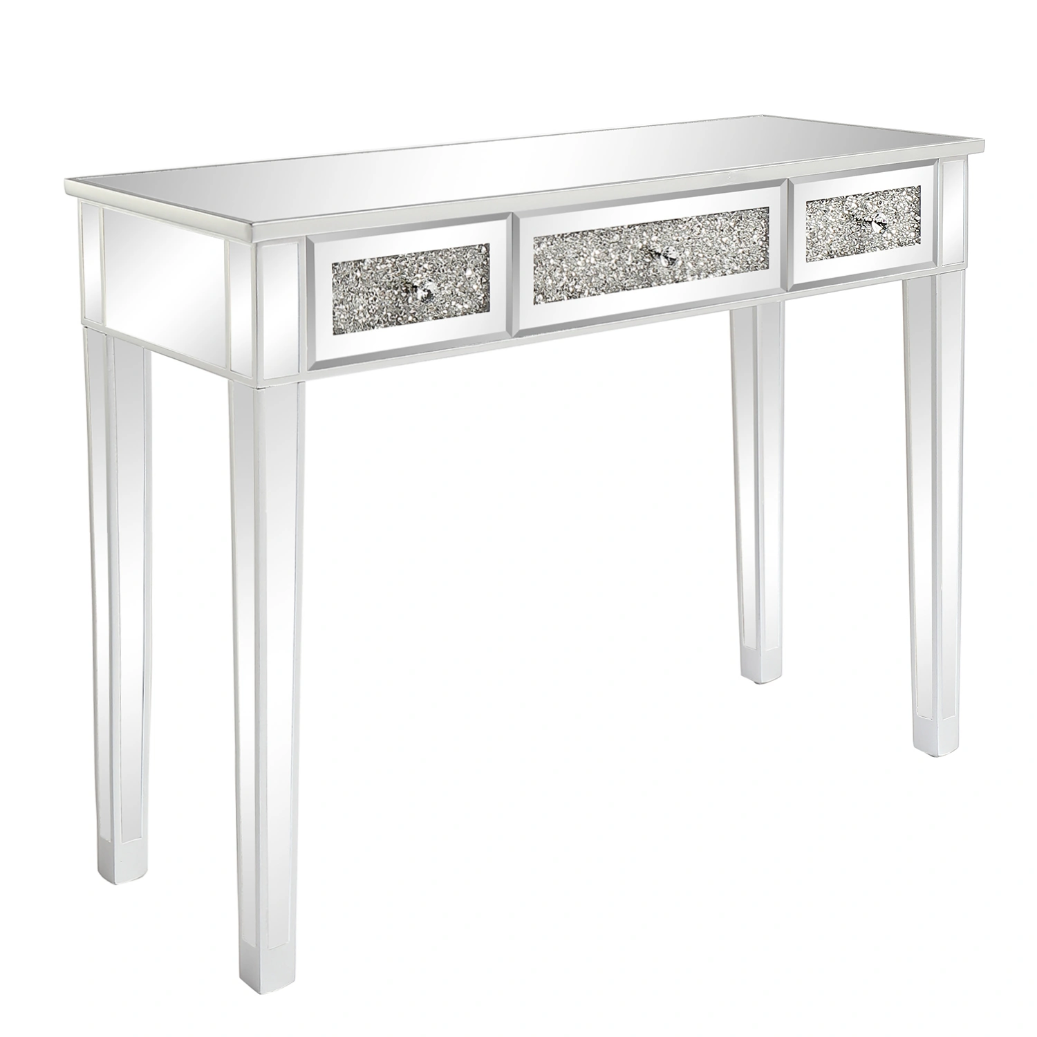 FCH Silver MDF Mirror Surface Broken Glass Three Pumping Computer Desk view 2