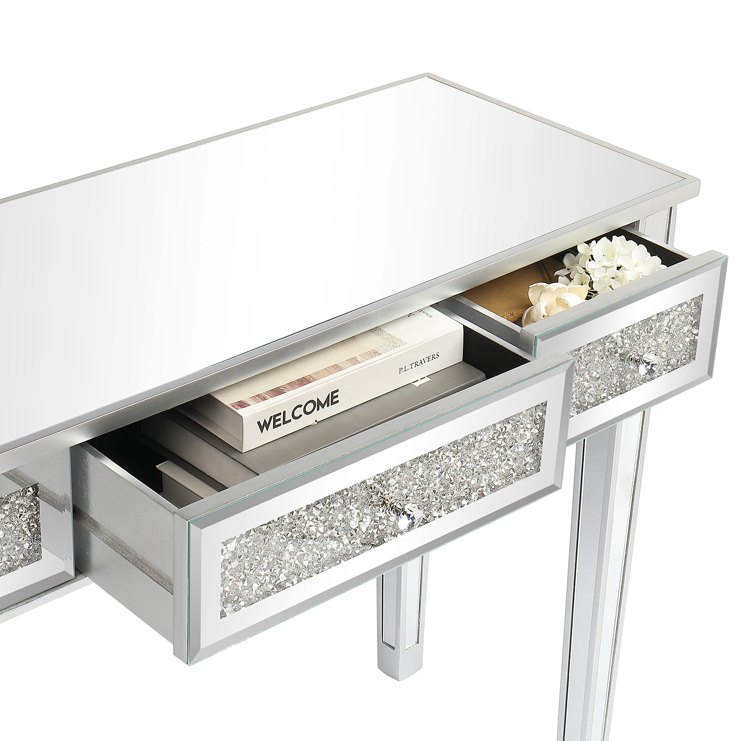 FCH Silver MDF Mirror Surface Broken Glass Three Pumping Computer Desk view 4