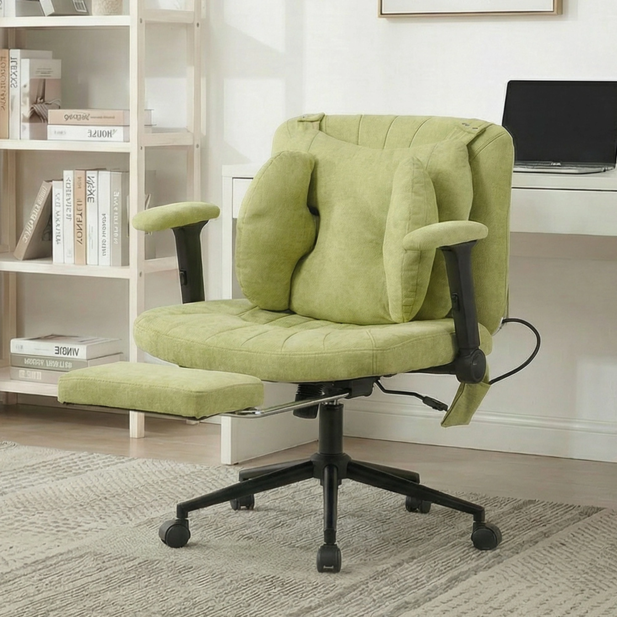 Home Office Gaming Chair with Footrest, Swivel Desk Chair with Armrests & Casters, Adjustable Height, Green