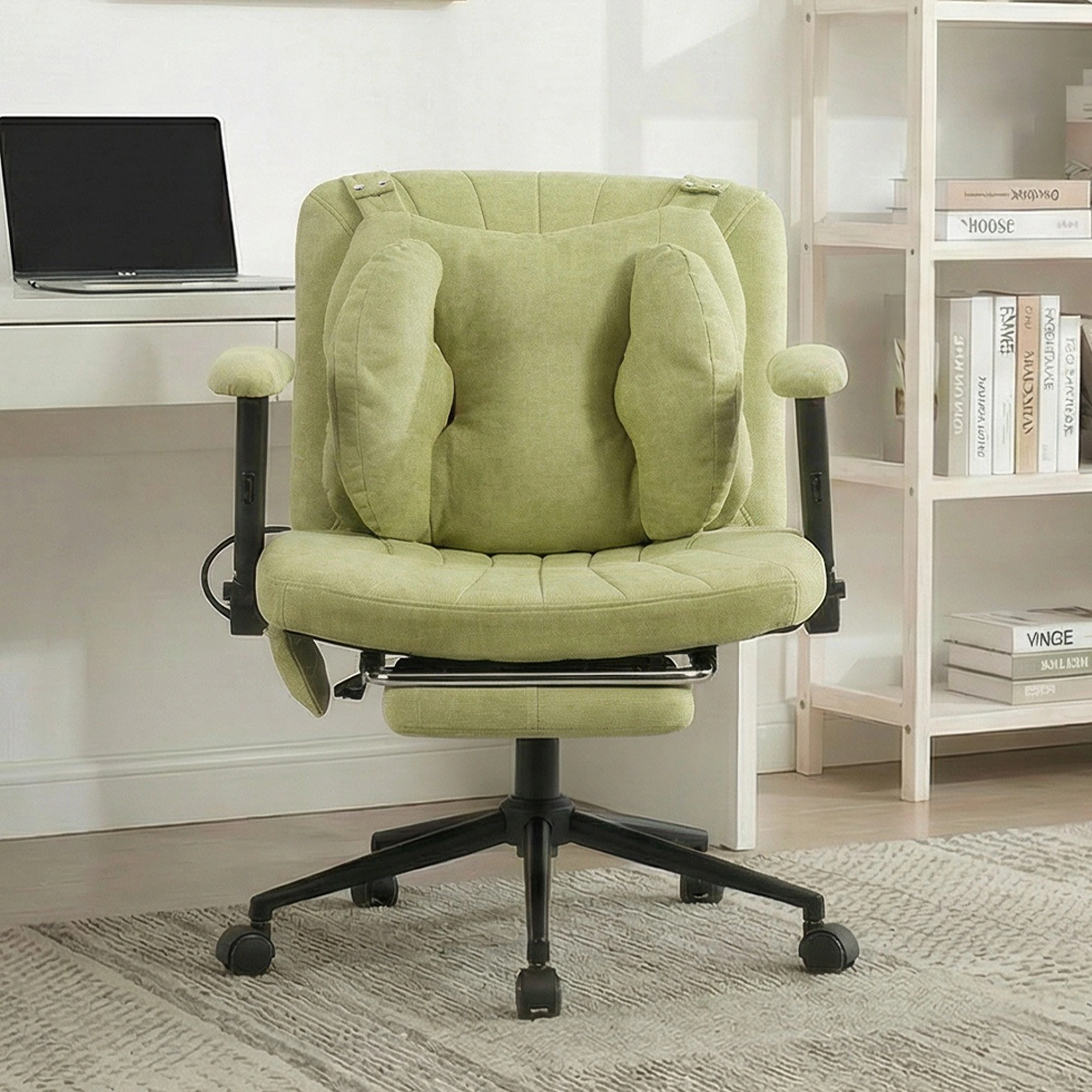 Home Office Gaming Chair with Footrest, Swivel Desk Chair with Armrests & Casters, Adjustable Height, Green view 2
