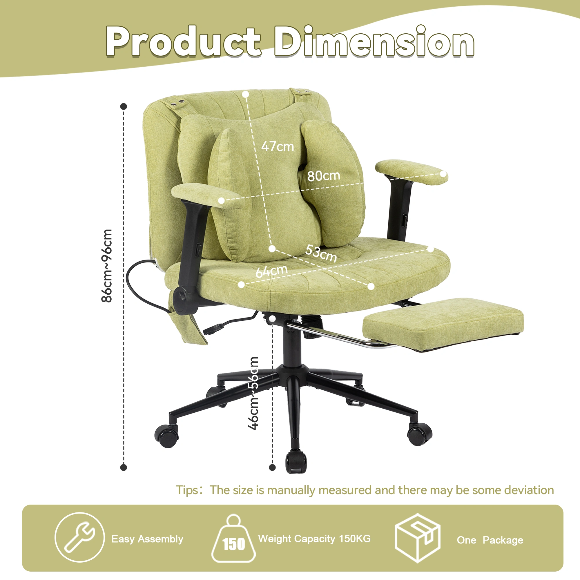 Home Office Gaming Chair with Footrest, Swivel Desk Chair with Armrests & Casters, Adjustable Height, Green view 3