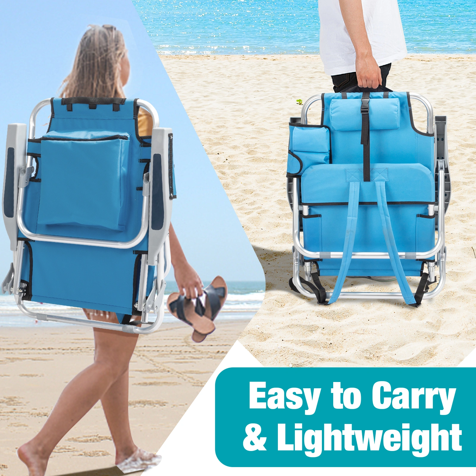 63*65*82cm Short Oxford Cloth Silver White Aluminum Tube Bearing 100kg Beach Chair Blue view 6