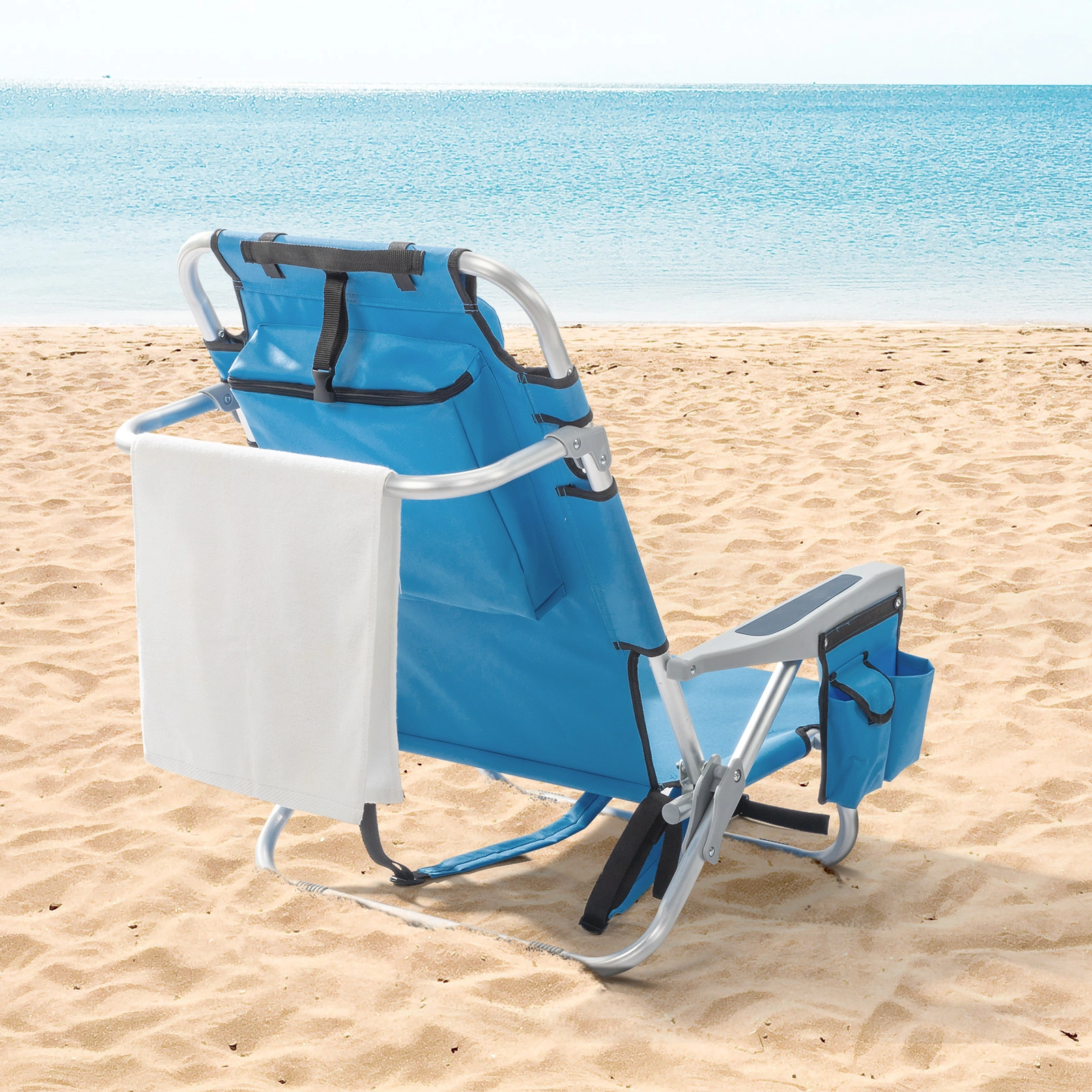 63*65*82cm Short Oxford Cloth Silver White Aluminum Tube Bearing 100kg Beach Chair Blue view 7
