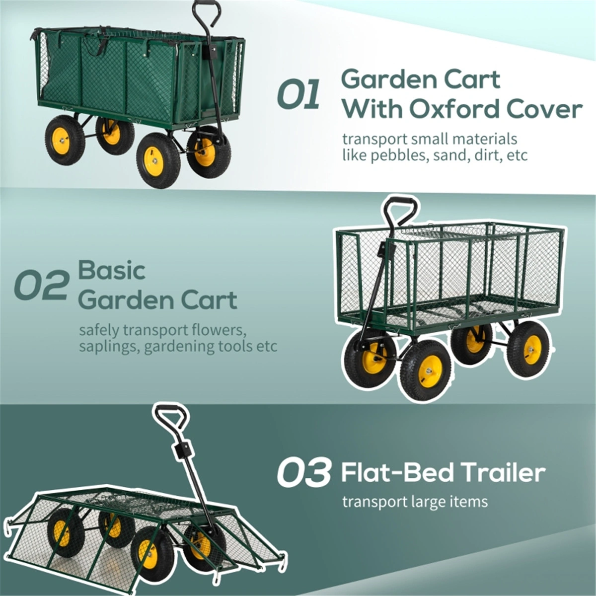Heavy Duty Garden Cart with 6 Cubic Foot Steel Bed, Folding Handle, 12" Pneumatic Tires view 3