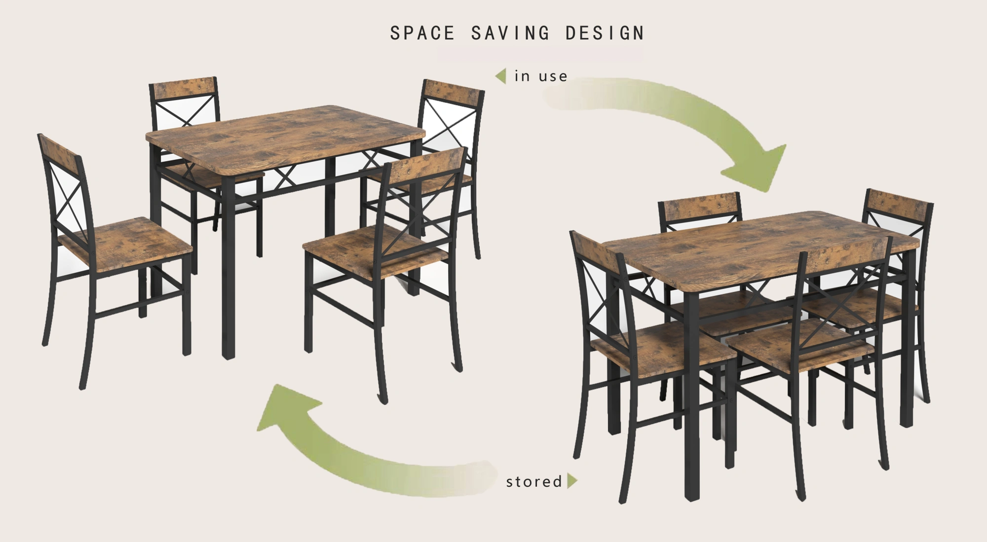 4 Piece Dining Table Set for 4, Solid Wood Kitchen Table and Chairs, Compact Dining Room Set with Chairs for Small Spaces, Rustic Brown view 4