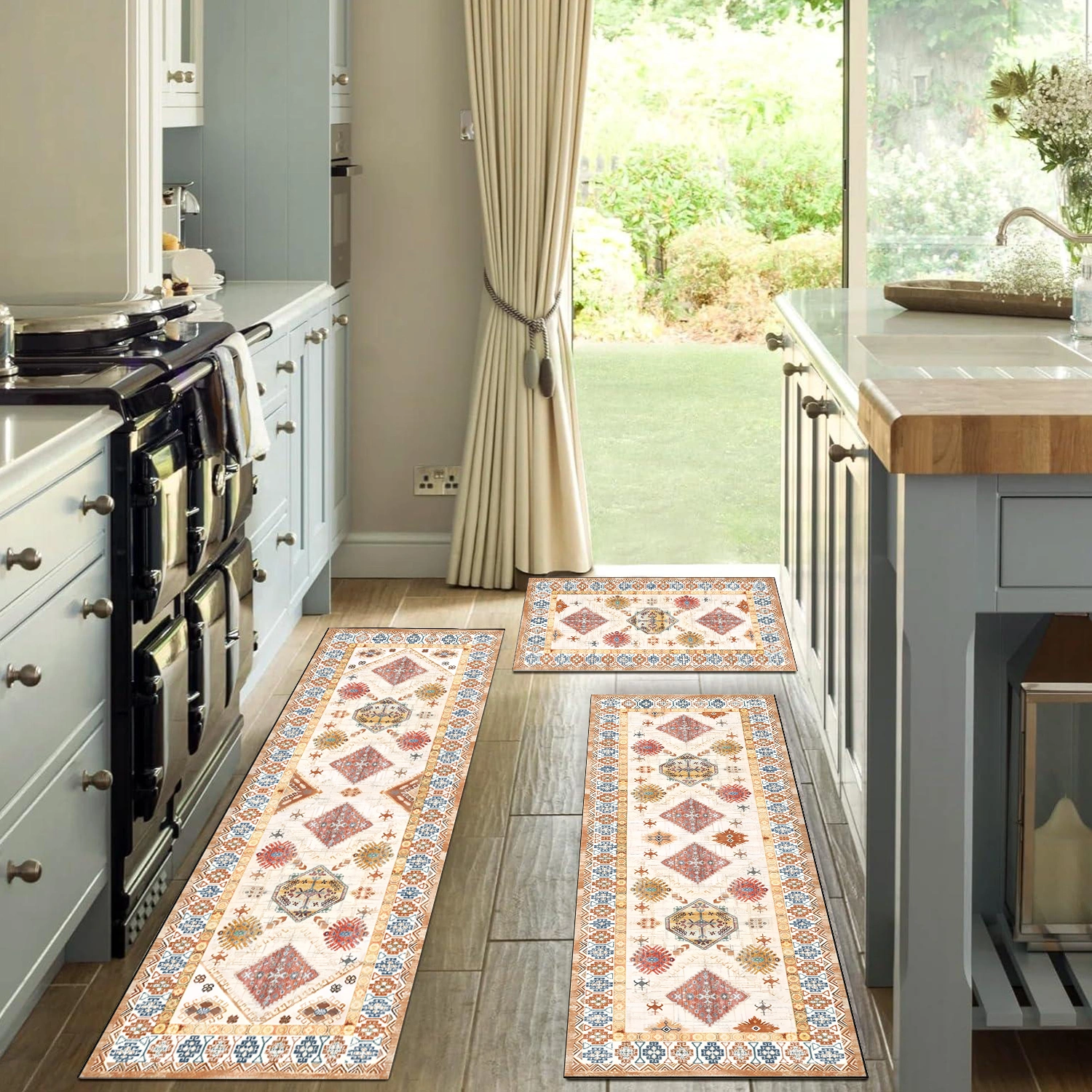 Boho Kitchen Rug Sets 3 Piece with Runner Non Slip Kitchen Rugs and Mats Washable Kitchen Mats for Floor Thick Kitchen Floor Mat Carpet Runner Rugs for Hallway Laundry Holiday Decor view 10