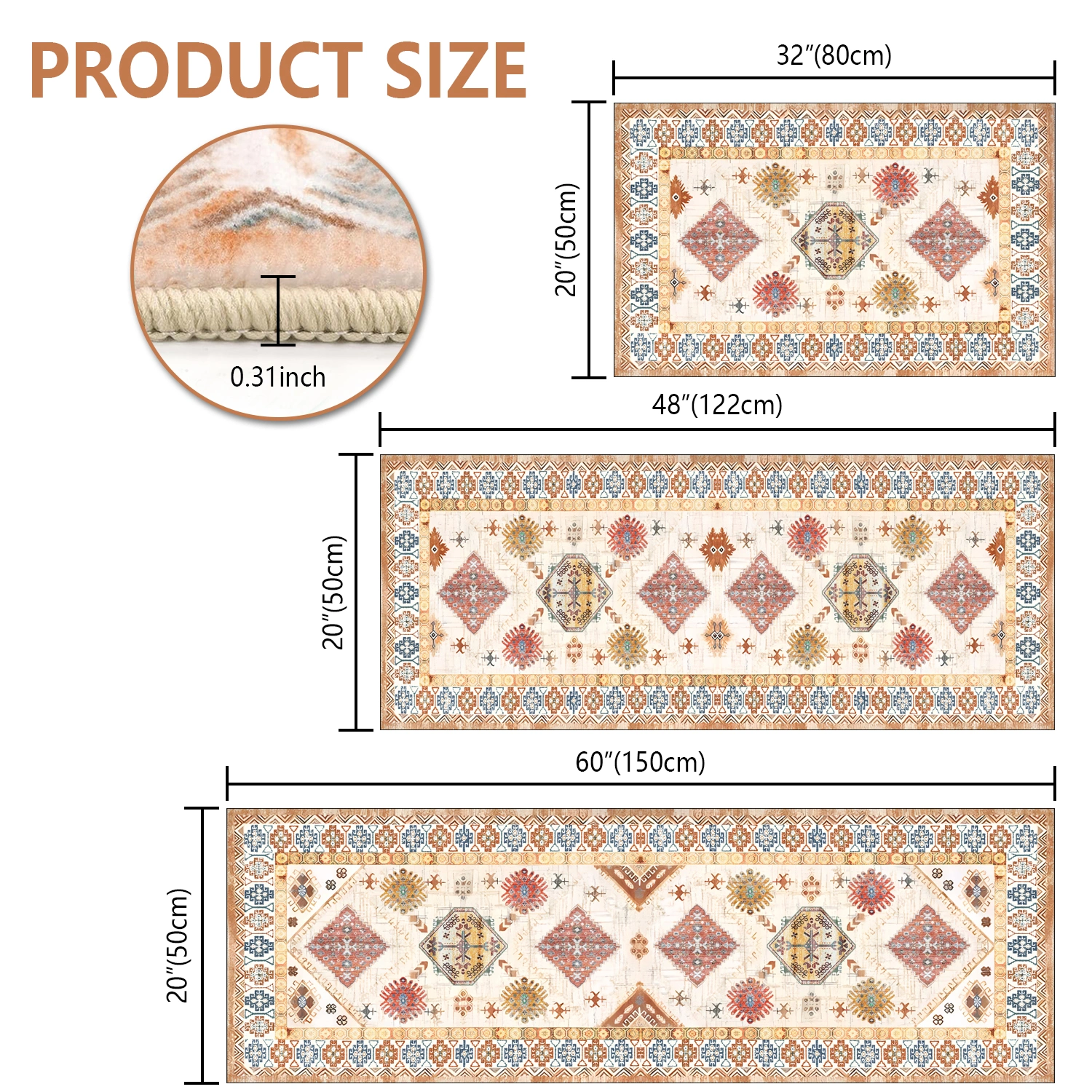 Boho Kitchen Rug Sets 3 Piece with Runner Non Slip Kitchen Rugs and Mats Washable Kitchen Mats for Floor Thick Kitchen Floor Mat Carpet Runner Rugs for Hallway Laundry Holiday Decor view 2