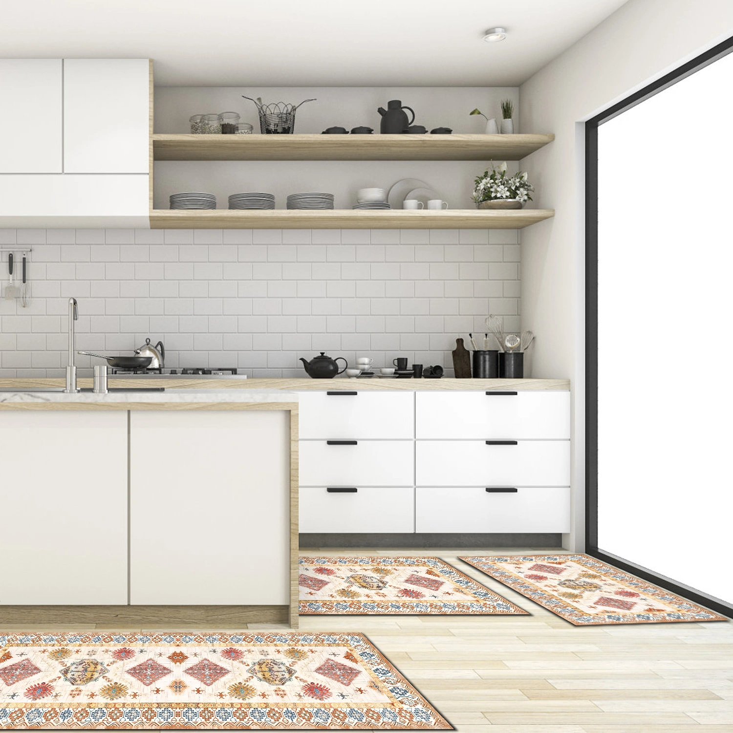 Boho Kitchen Rug Sets 3 Piece with Runner Non Slip Kitchen Rugs and Mats Washable Kitchen Mats for Floor Thick Kitchen Floor Mat Carpet Runner Rugs for Hallway Laundry Holiday Decor view 6