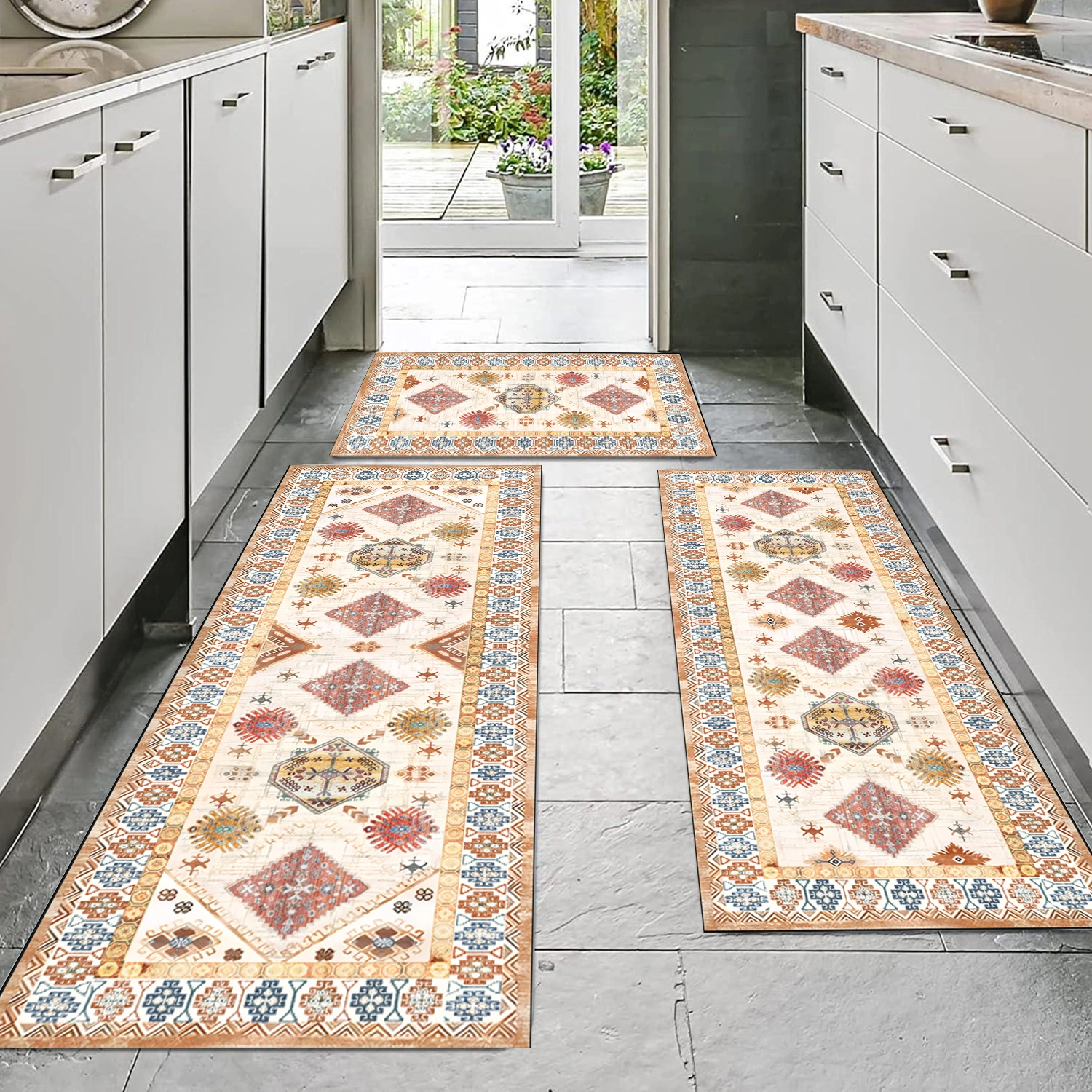 Boho Kitchen Rug Sets 3 Piece with Runner Non Slip Kitchen Rugs and Mats Washable Kitchen Mats for Floor Thick Kitchen Floor Mat Carpet Runner Rugs for Hallway Laundry Holiday Decor view 7