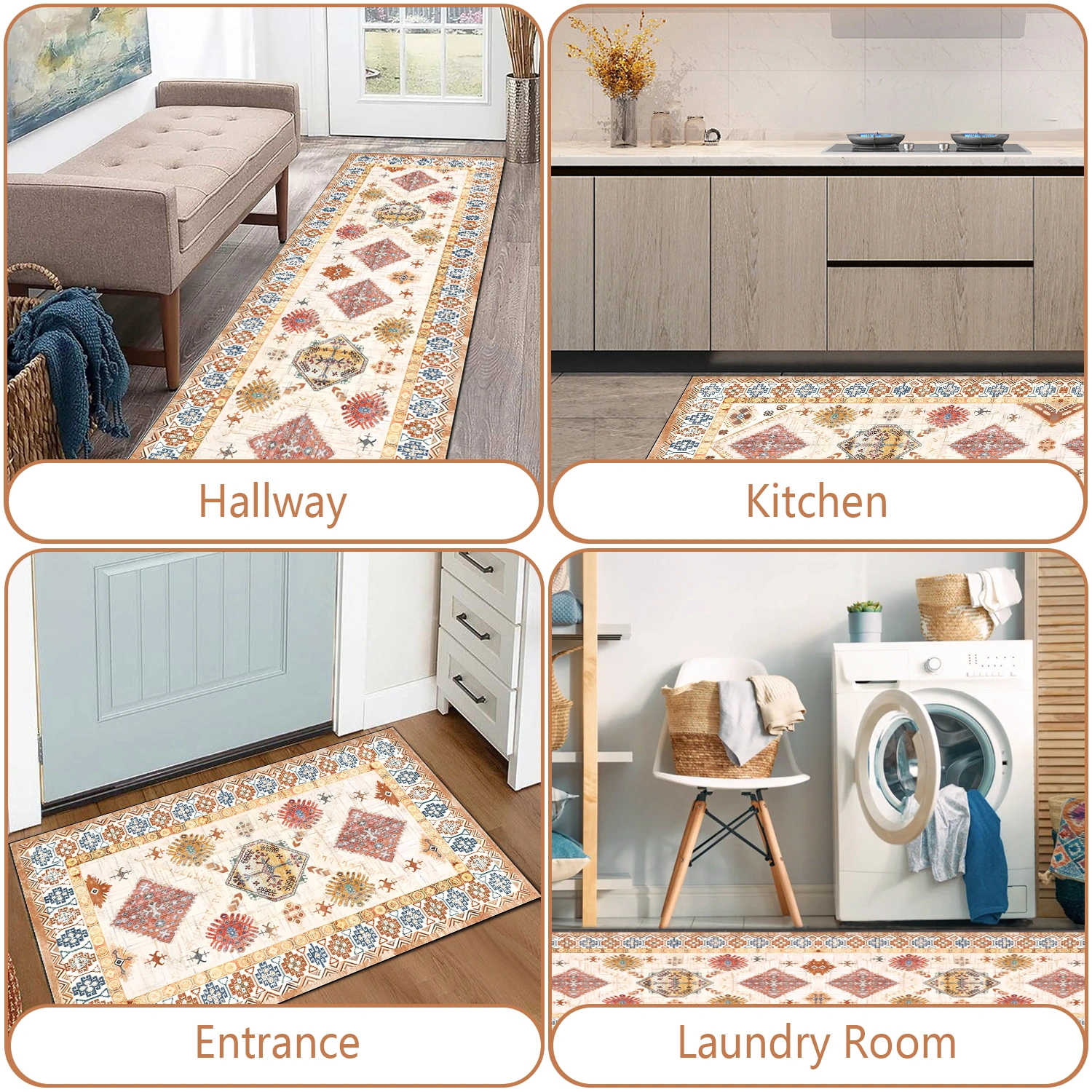 Boho Kitchen Rug Sets 3 Piece with Runner Non Slip Kitchen Rugs and Mats Washable Kitchen Mats for Floor Thick Kitchen Floor Mat Carpet Runner Rugs for Hallway Laundry Holiday Decor view 8
