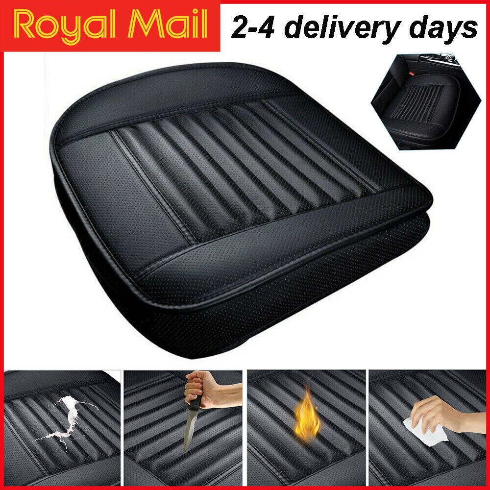 Black PU Leather Car Front Seat Cushion - Soft Protector Pad Cover Mat for UK Vehicles
