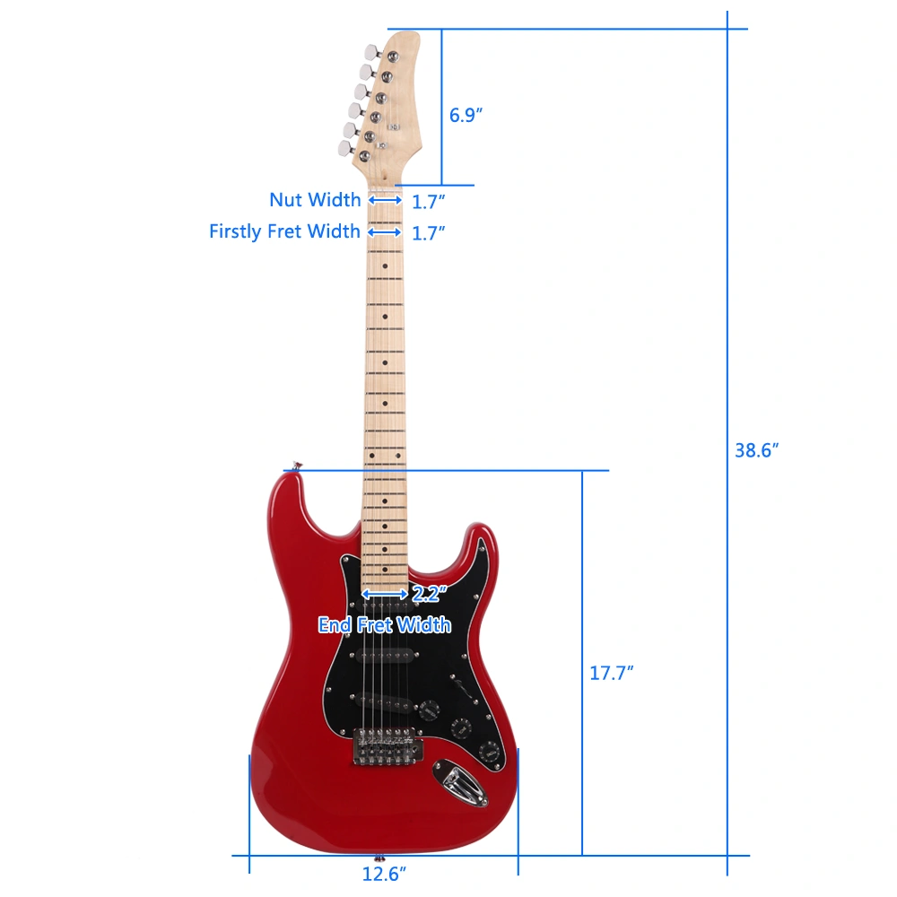 ST Stylish Electric Guitar with Black Pickguard Red view 19