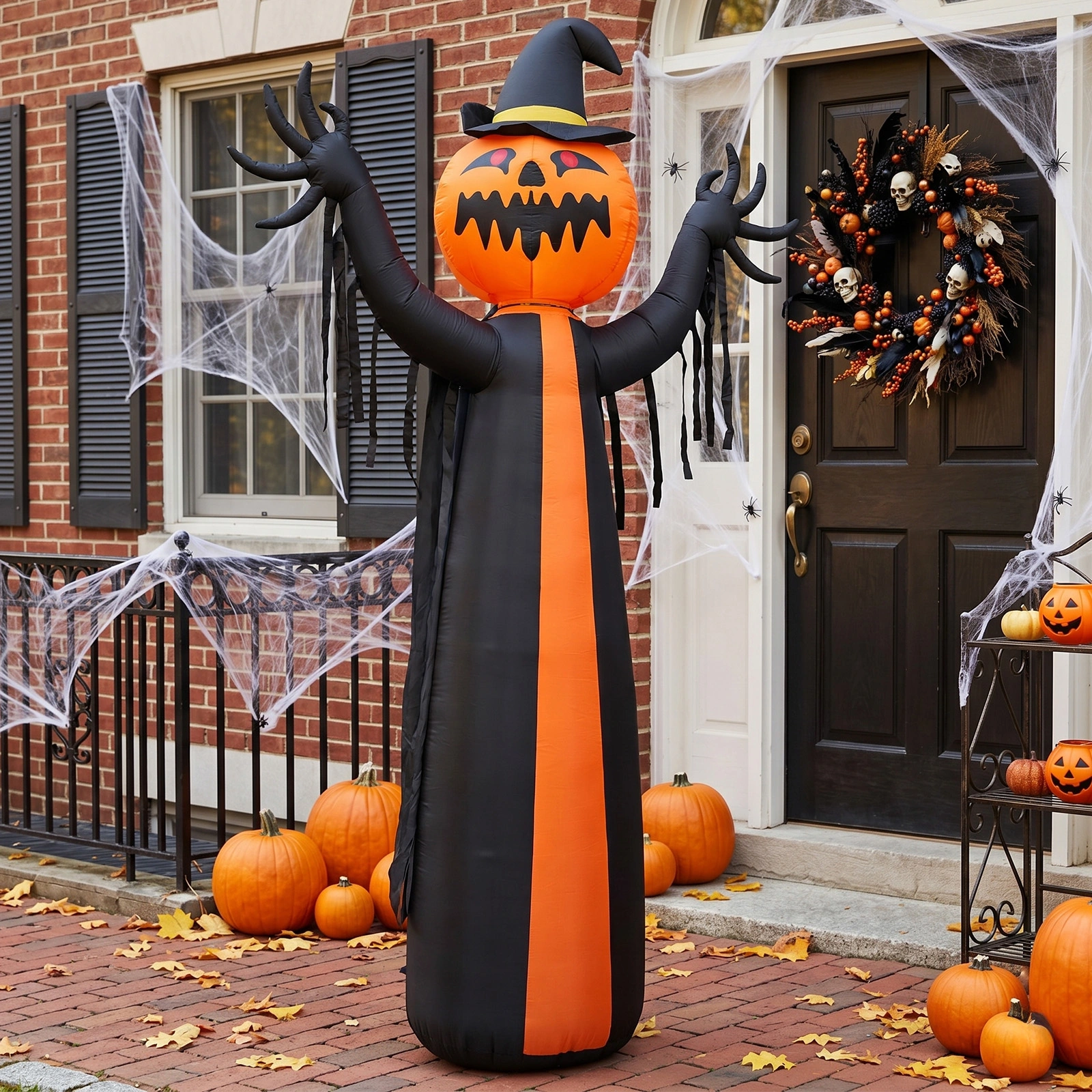 10ft Inflatable Halloween Decor with Rotatable Head Pumpkin Ghost in Cape, 6 Built-in LED Lights, Black & Orange, 12V 2000mA US Power Adapter view 11