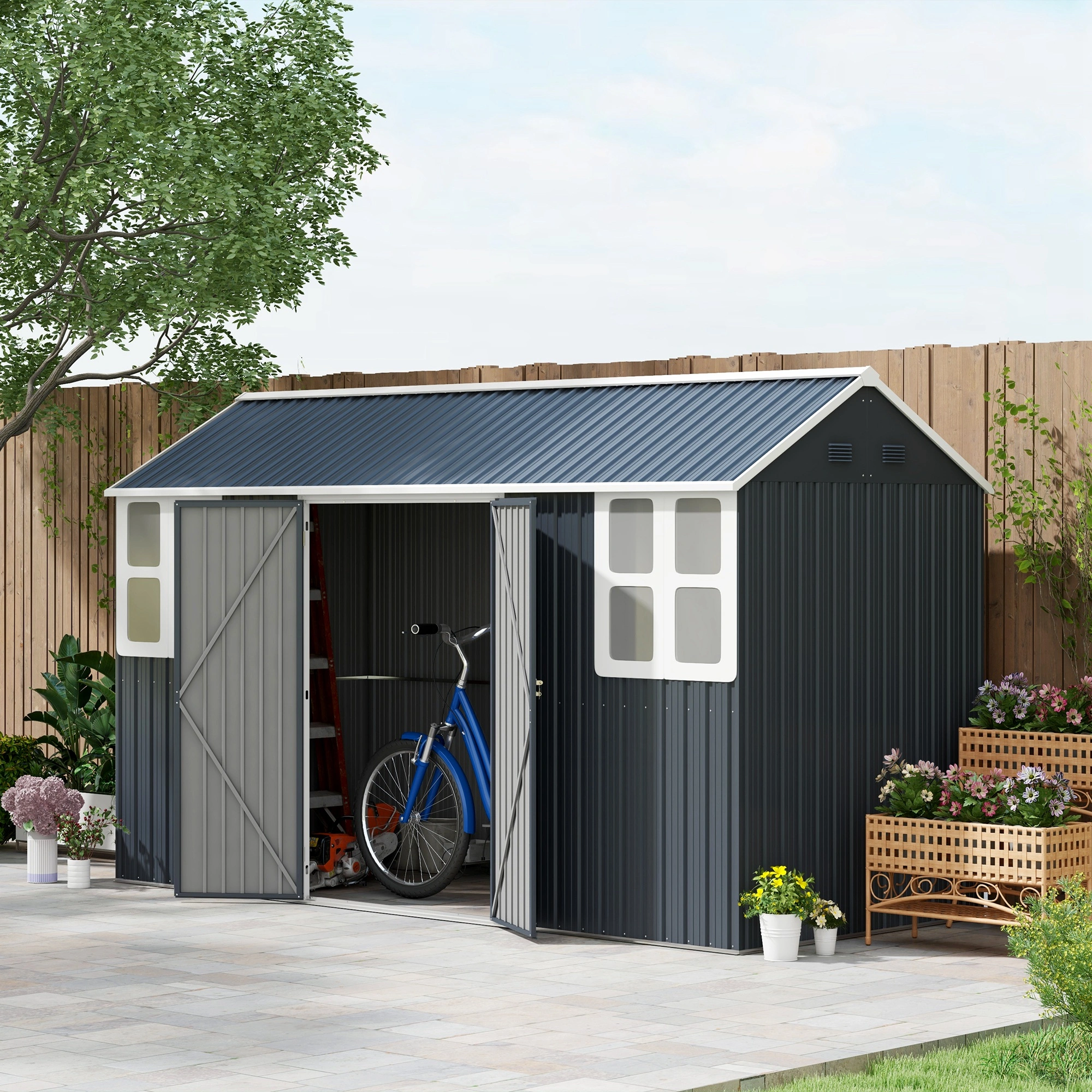Heavy Duty Garden Shed 6x4 Outdoor Storage Metal Tool House with Roof for Yard Garden Garage Bike Equipment view 2