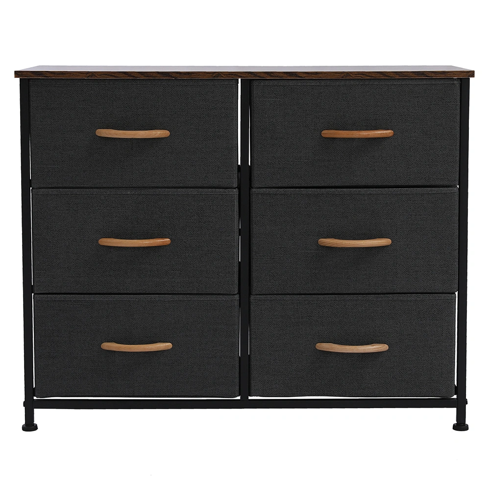 3-Tier Wide Dresser, Storage Unit with 6 Easy Pull Fabric Drawers, Metal Frame, and Wooden Tabletop, for Closet, Nursery, Hallway,Gray view 2