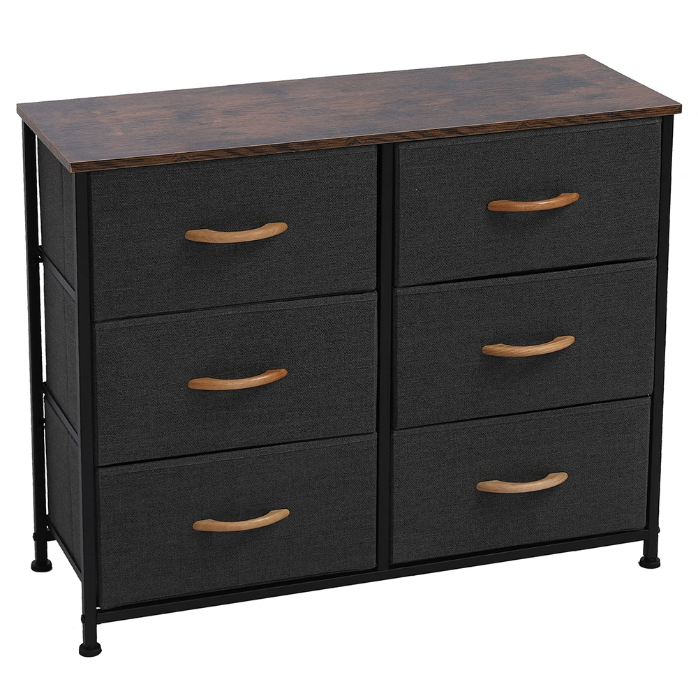 3-Tier Wide Dresser, Storage Unit with 6 Easy Pull Fabric Drawers, Metal Frame, and Wooden Tabletop, for Closet, Nursery, Hallway,Gray view 3