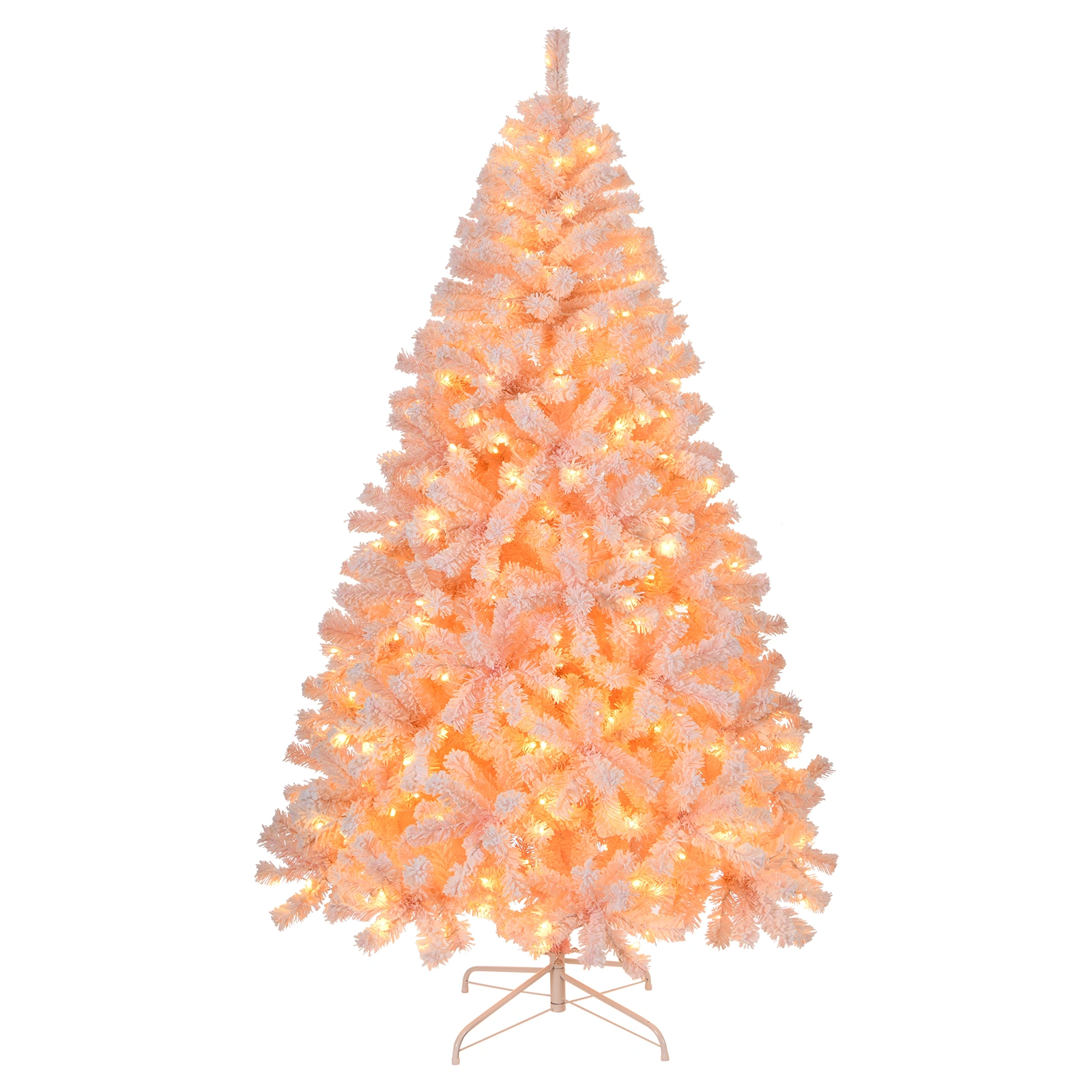 6ft Artificial Christmas Tree with 100 Warm White Battery Lights, 750 Branch Tips, Sturdy Metal Stand, Pre-Lit Pink